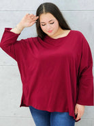 bluzka basic oversize bordowa plus size – przód