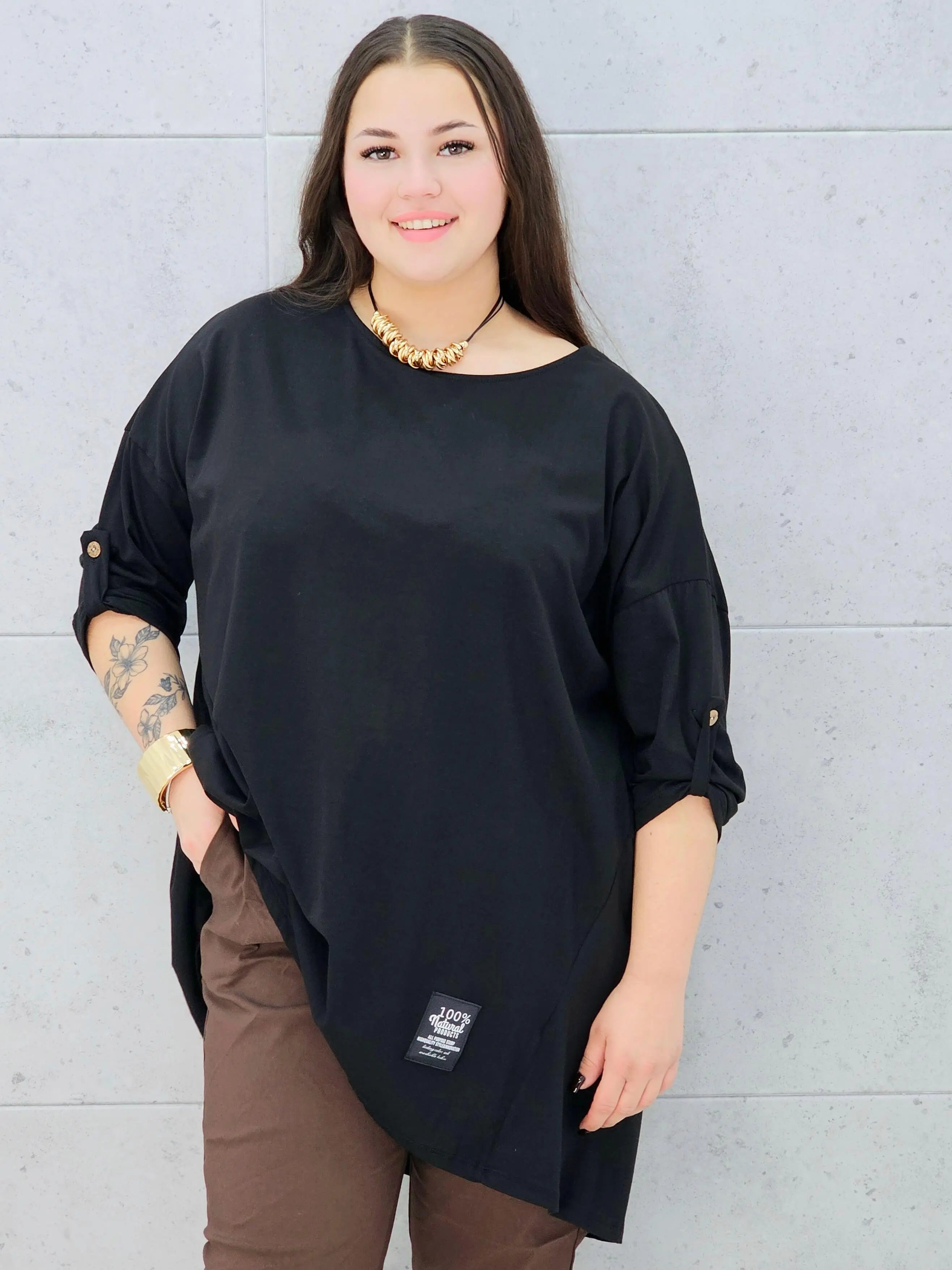 bluzka bawełniana czarna plus size Stylowa XL – przód