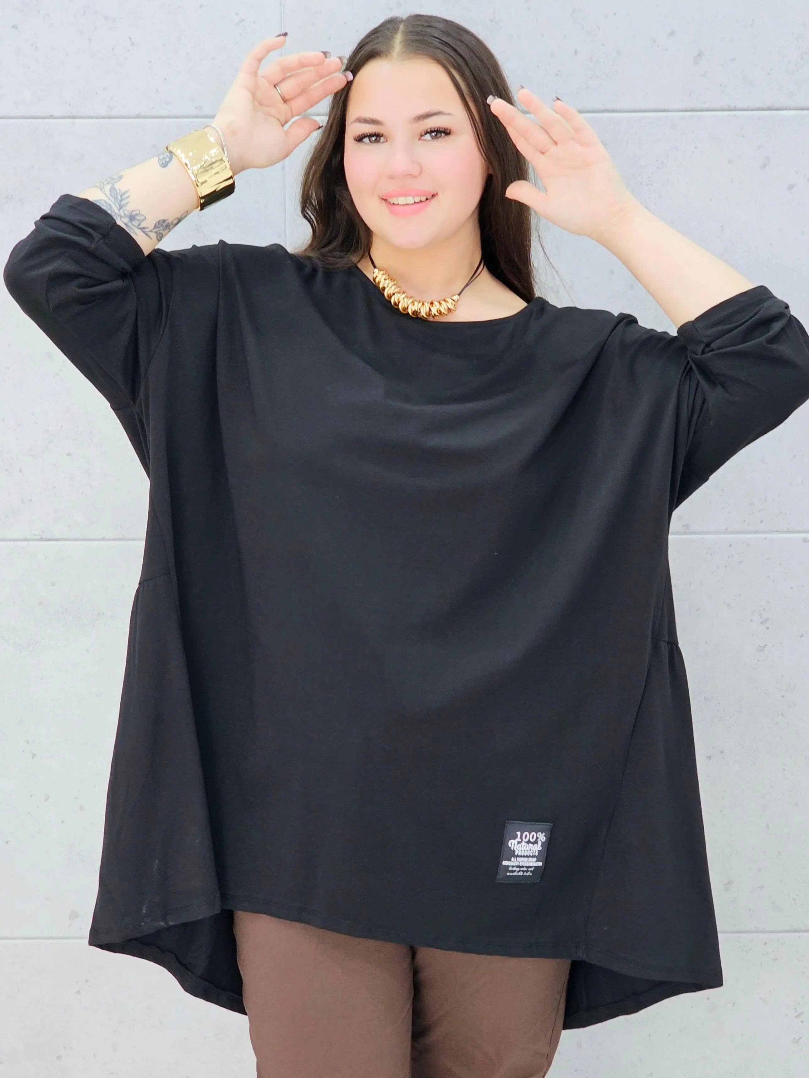 bluzka oversize czarna plus size Stylowa XL – przód