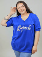 Bluzka plus size Balance z dekoltem V i ozdobnym haftem Stylowa XL