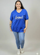 Bluzka plus size Balance z dekoltem V i ozdobnym haftem Stylowa XL