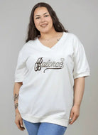 Bluzka plus size Balance z dekoltem V i ozdobnym haftem Stylowa XL