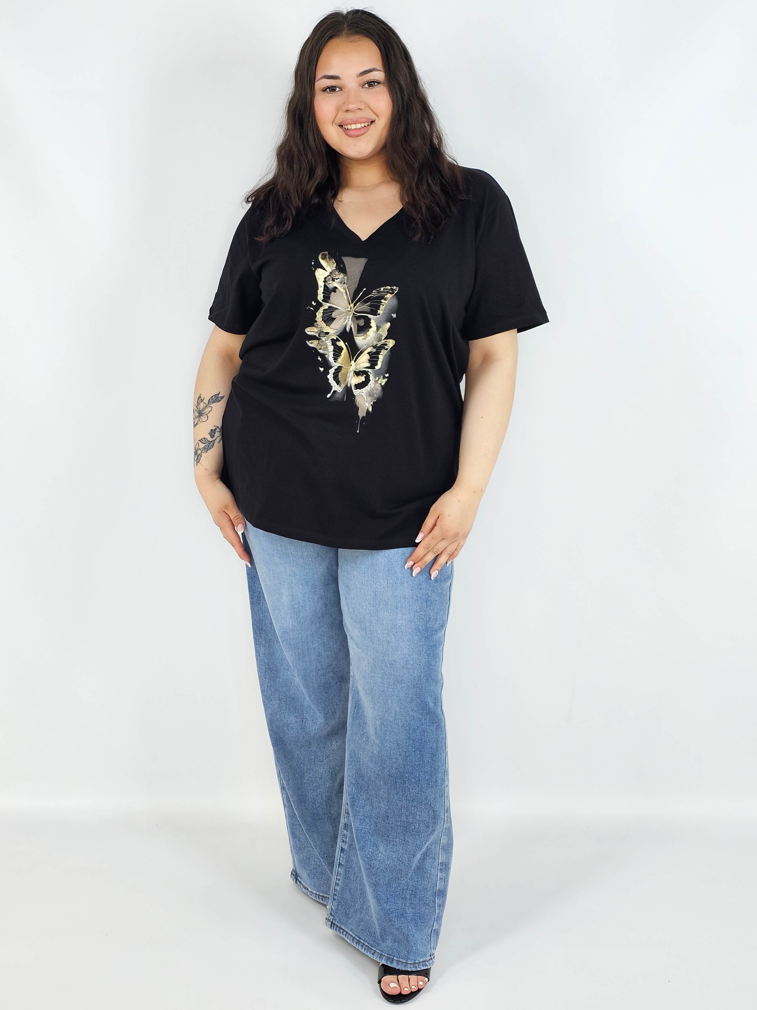 Bluzka plus size XXL z motywem motyli – kobieca i stylowa na co dzień Stylowa XL