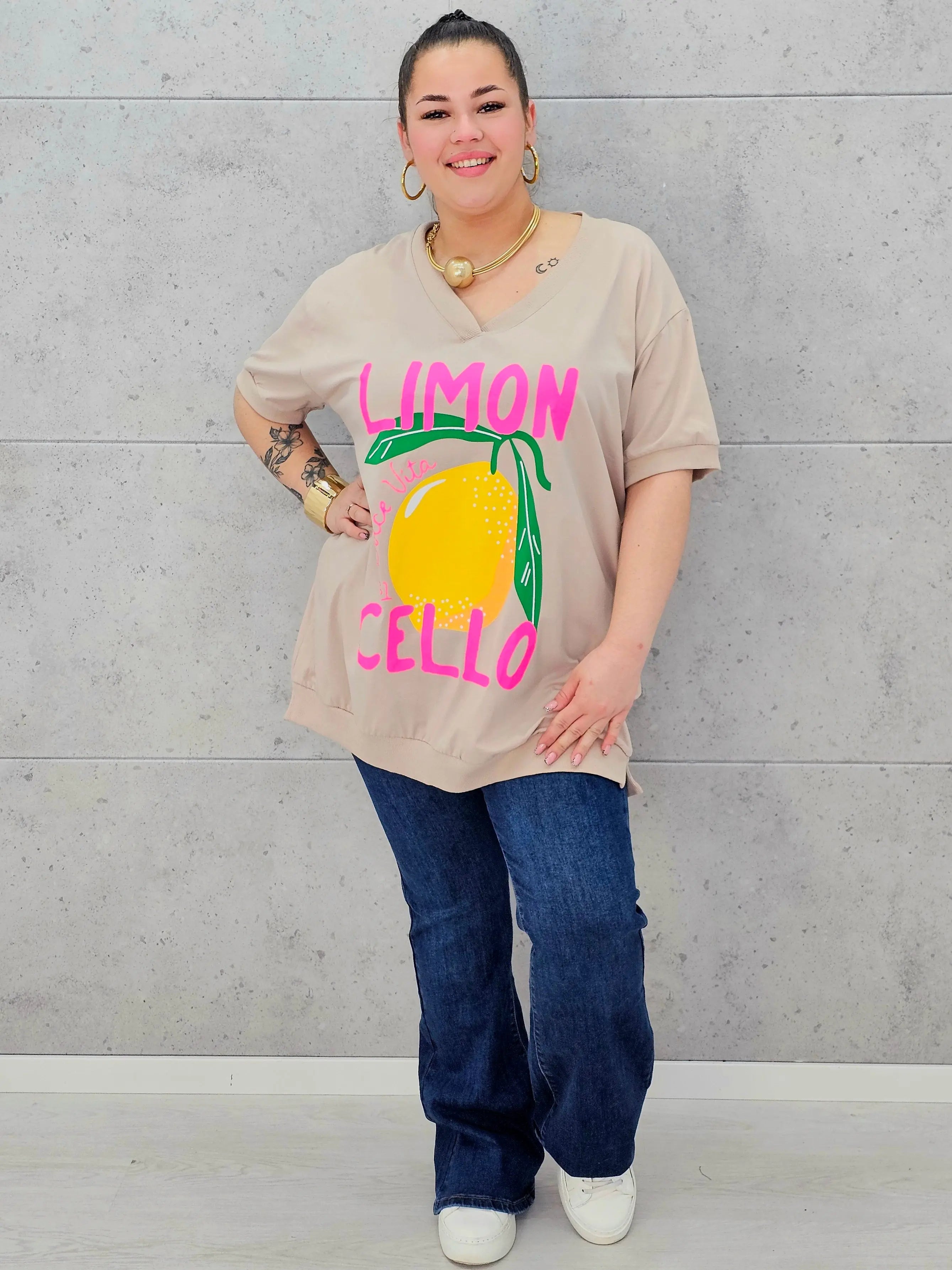 Bluzka plus size – letnia tunika z cytrynowym printem Limoncello Stylowa XL