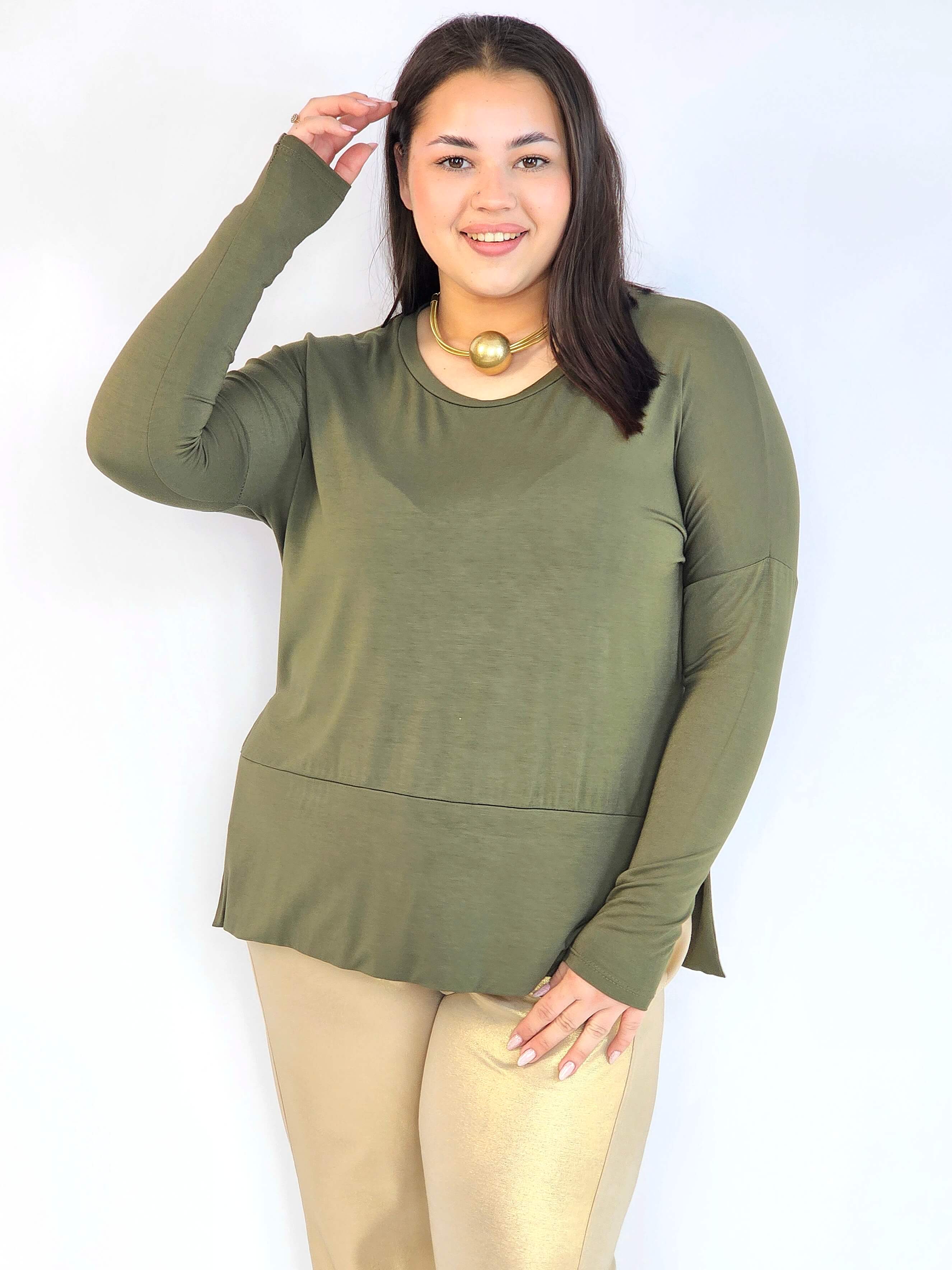 Bluzka plus size basic – gładka bluzka damska XXL z długim rękawem Stylowa XL