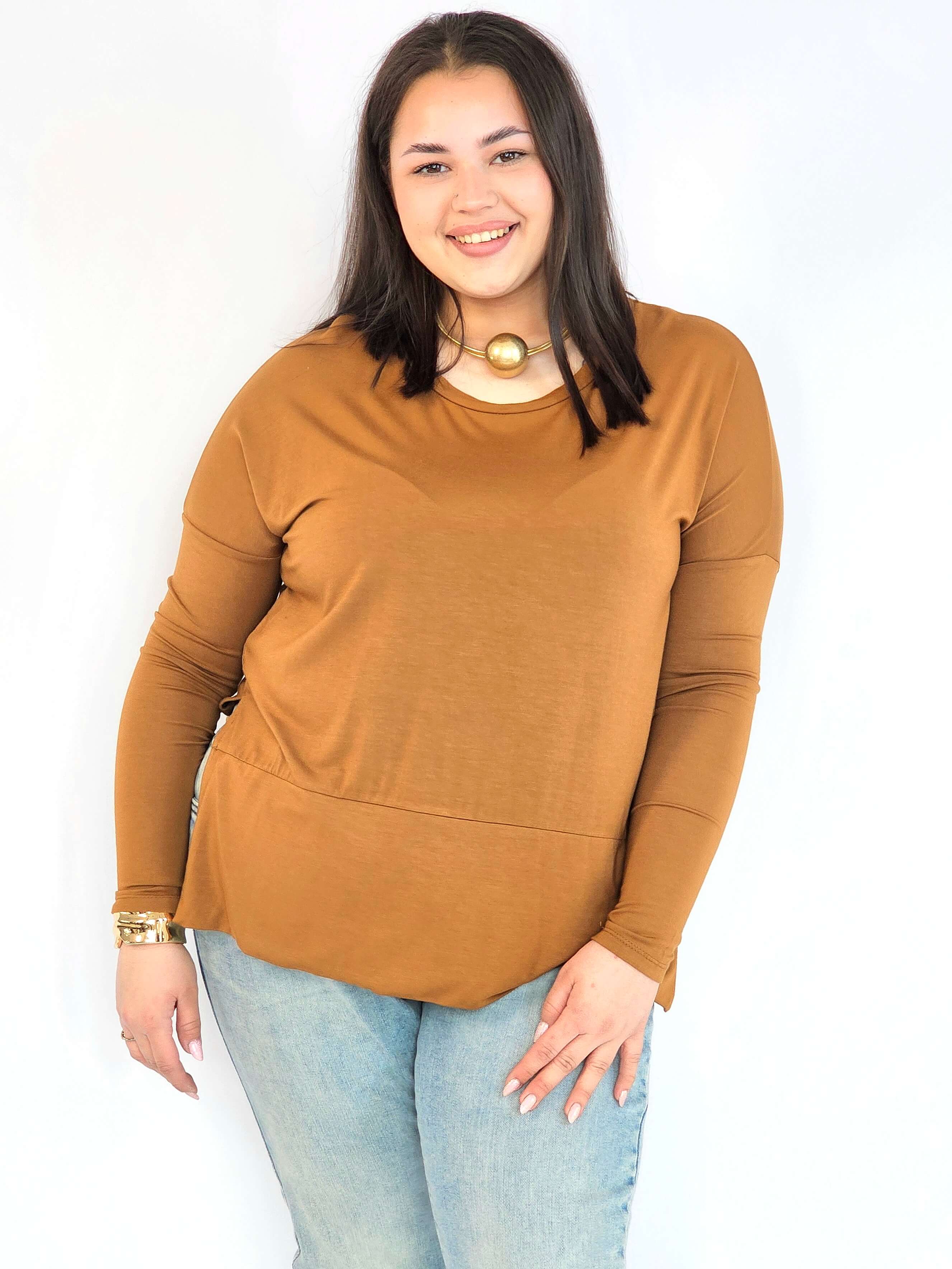 Bluzka plus size basic – gładka bluzka damska XXL z długim rękawem Stylowa XL