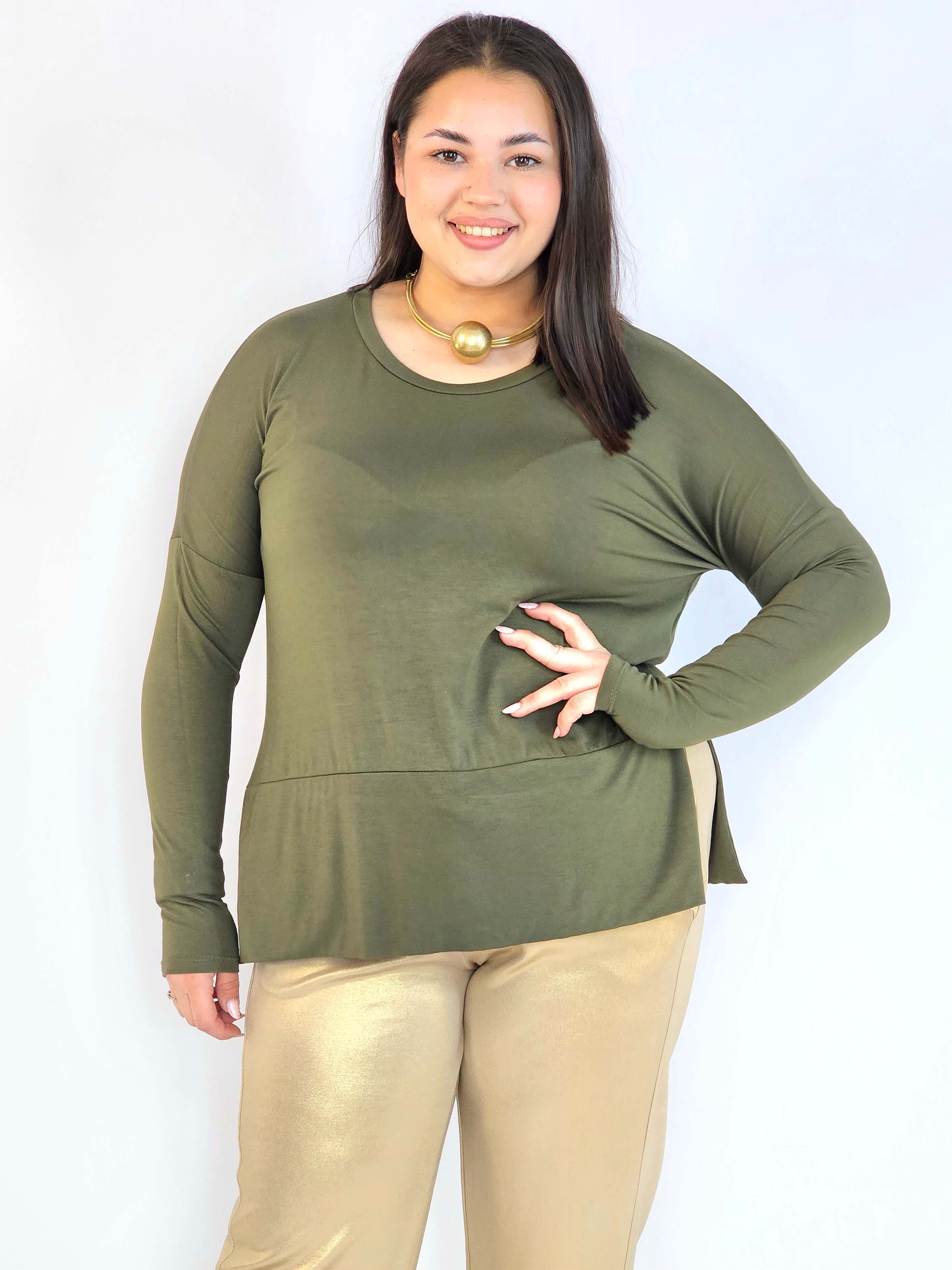 Bluzka plus size basic – gładka bluzka damska XXL z długim rękawem Stylowa XL