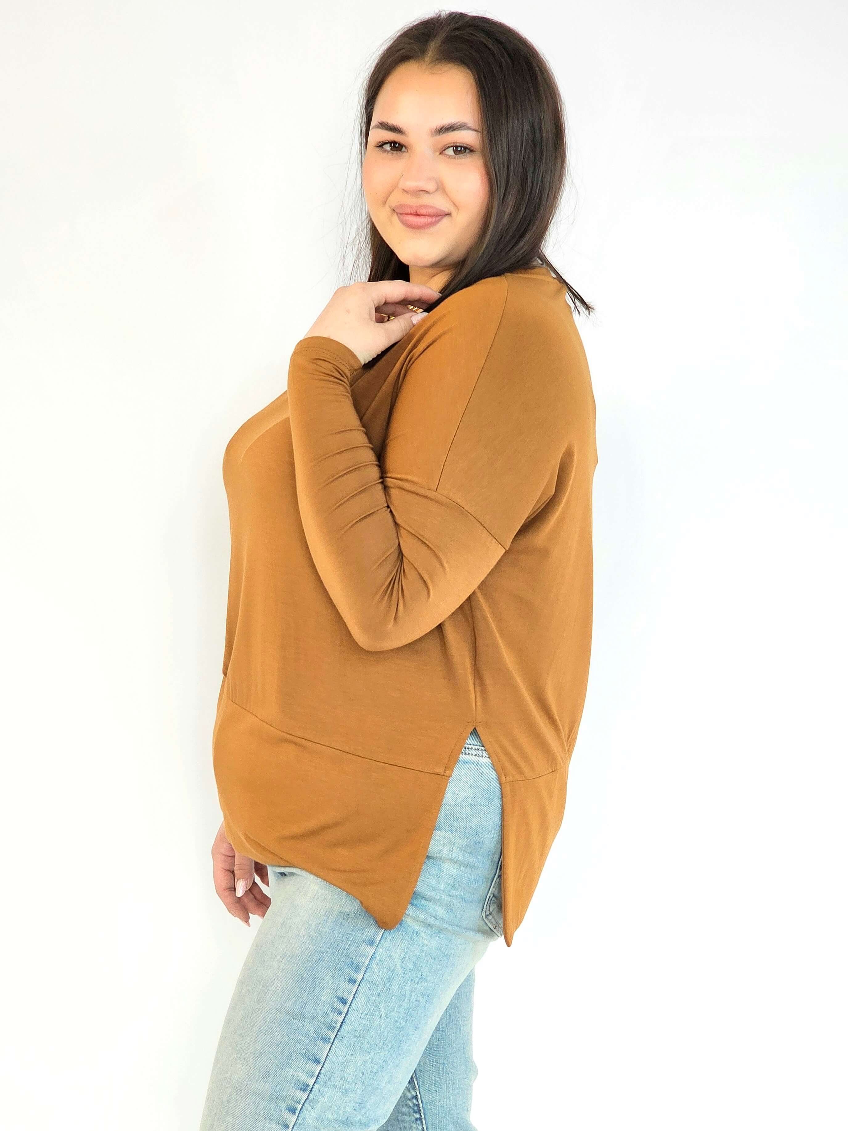 Bluzka plus size basic – gładka bluzka damska XXL z długim rękawem Stylowa XL