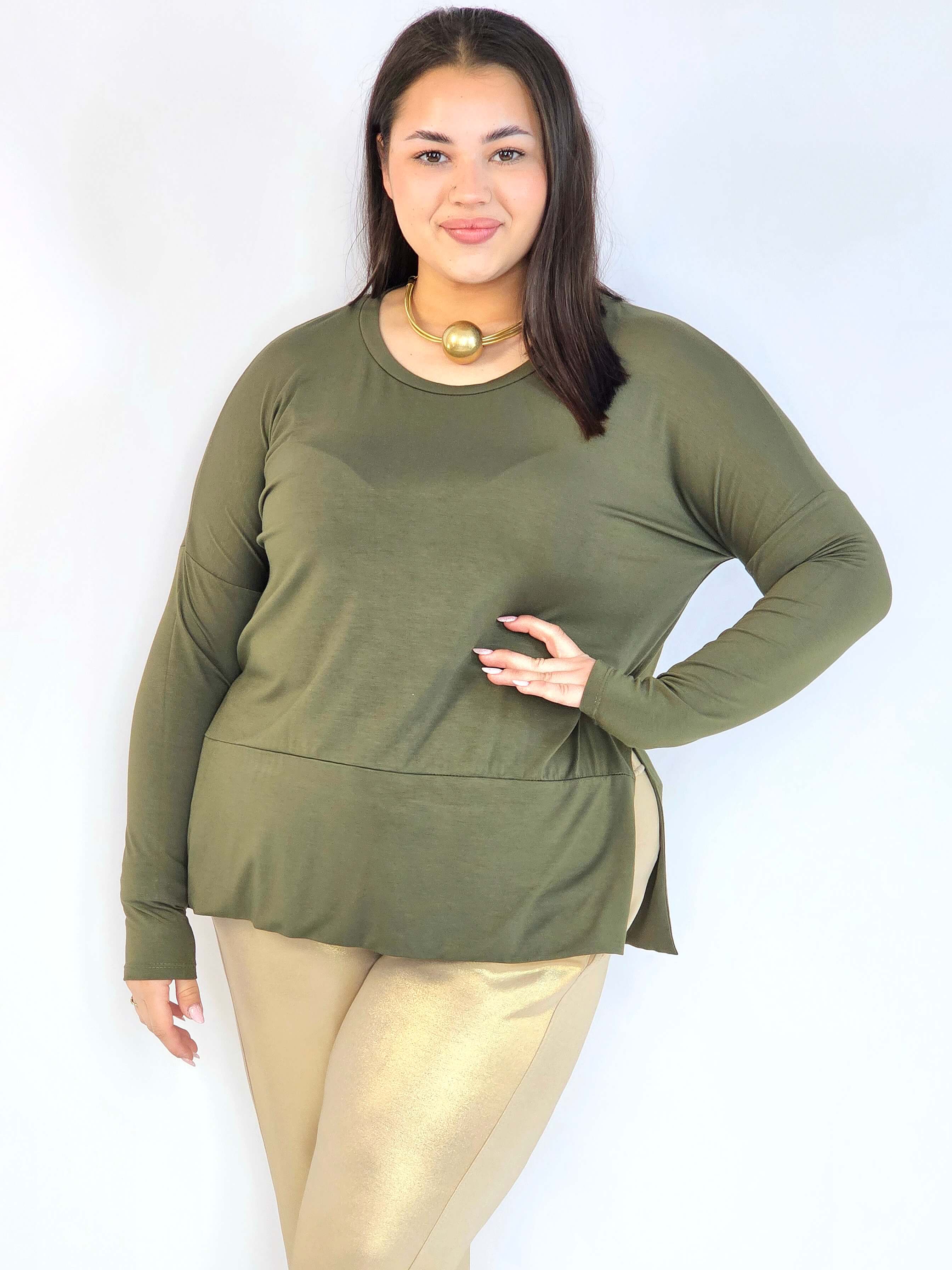 Bluzka plus size basic – gładka bluzka damska XXL z długim rękawem Stylowa XL