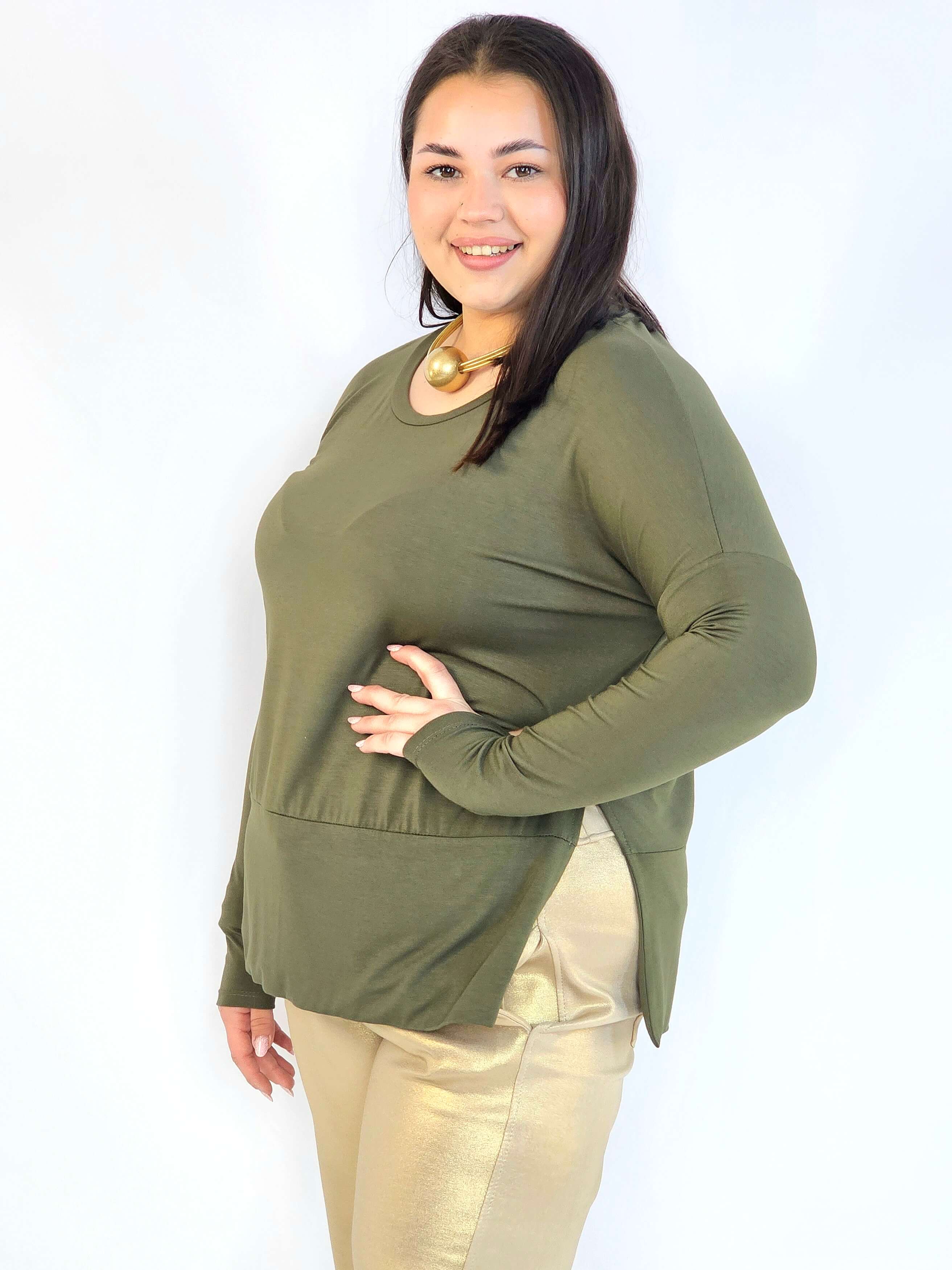 Bluzka plus size basic – gładka bluzka damska XXL z długim rękawem Stylowa XL