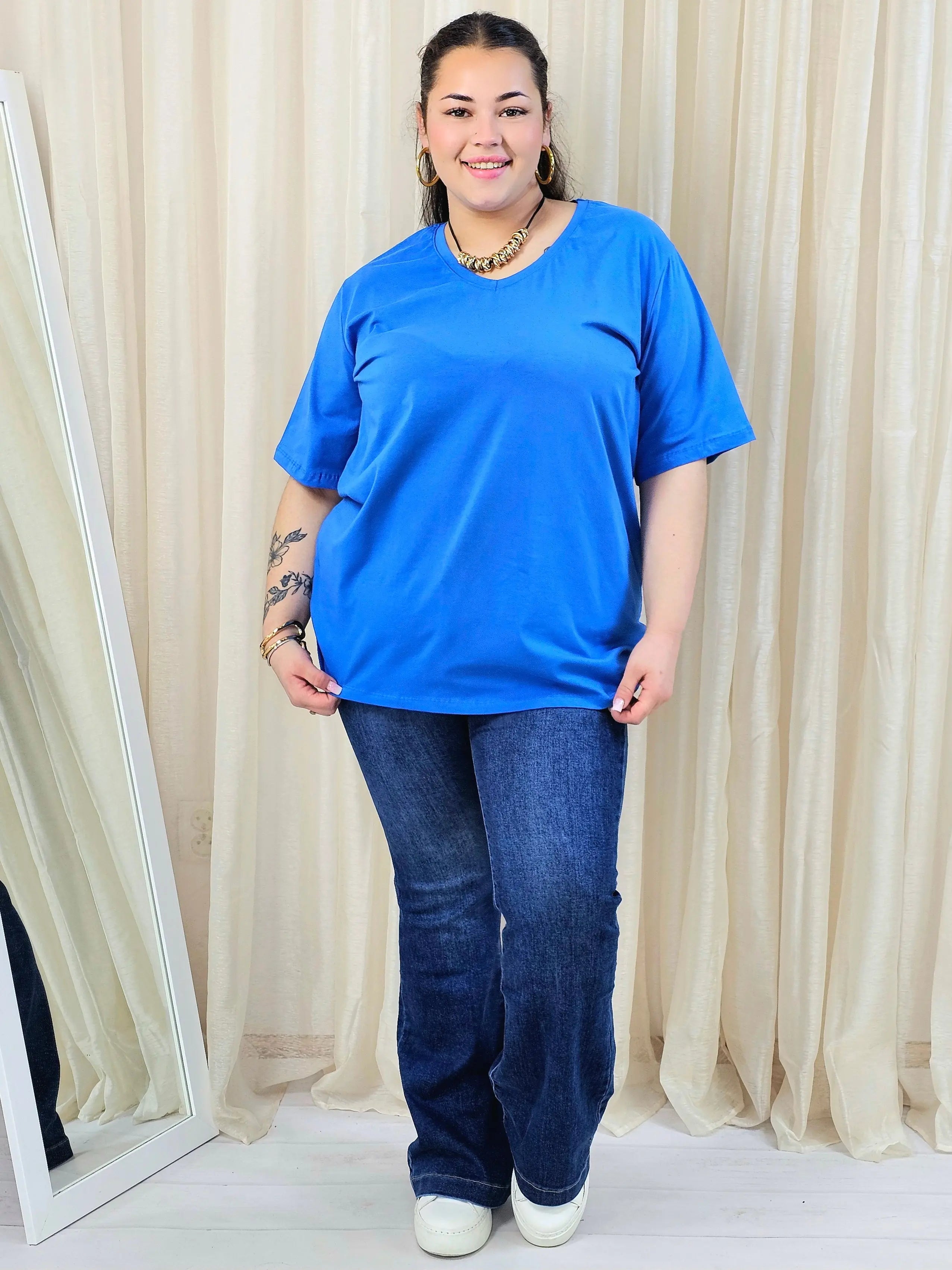 Bluzka plus size gładka z dekoltem V – klasyczna bluzka damska XXL w wielu kolorach Stylowa XL