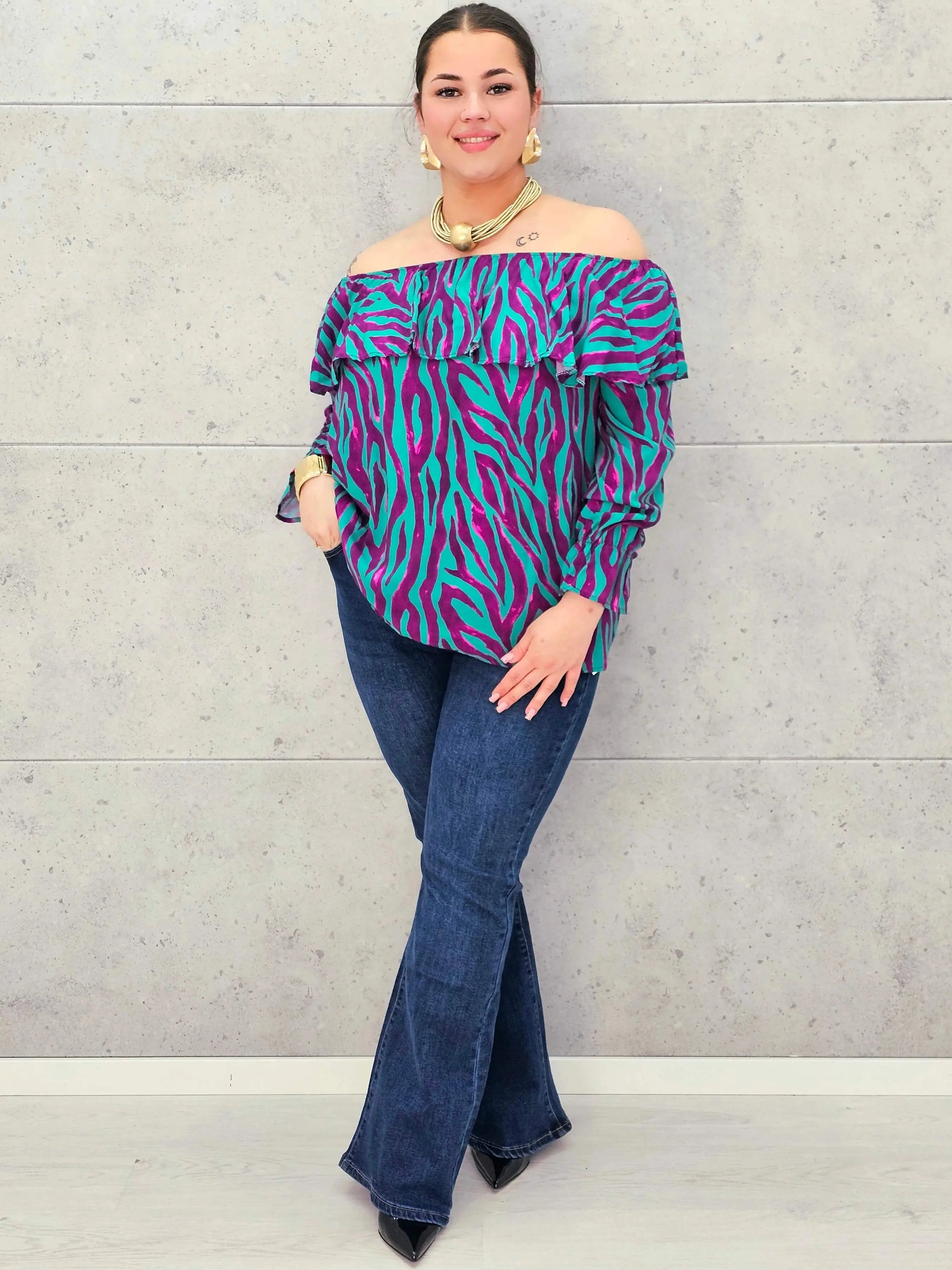 Bluzka plus size hiszpanka w kolorowy print – modna propozycja dla kobiet XXL Stylowa XL