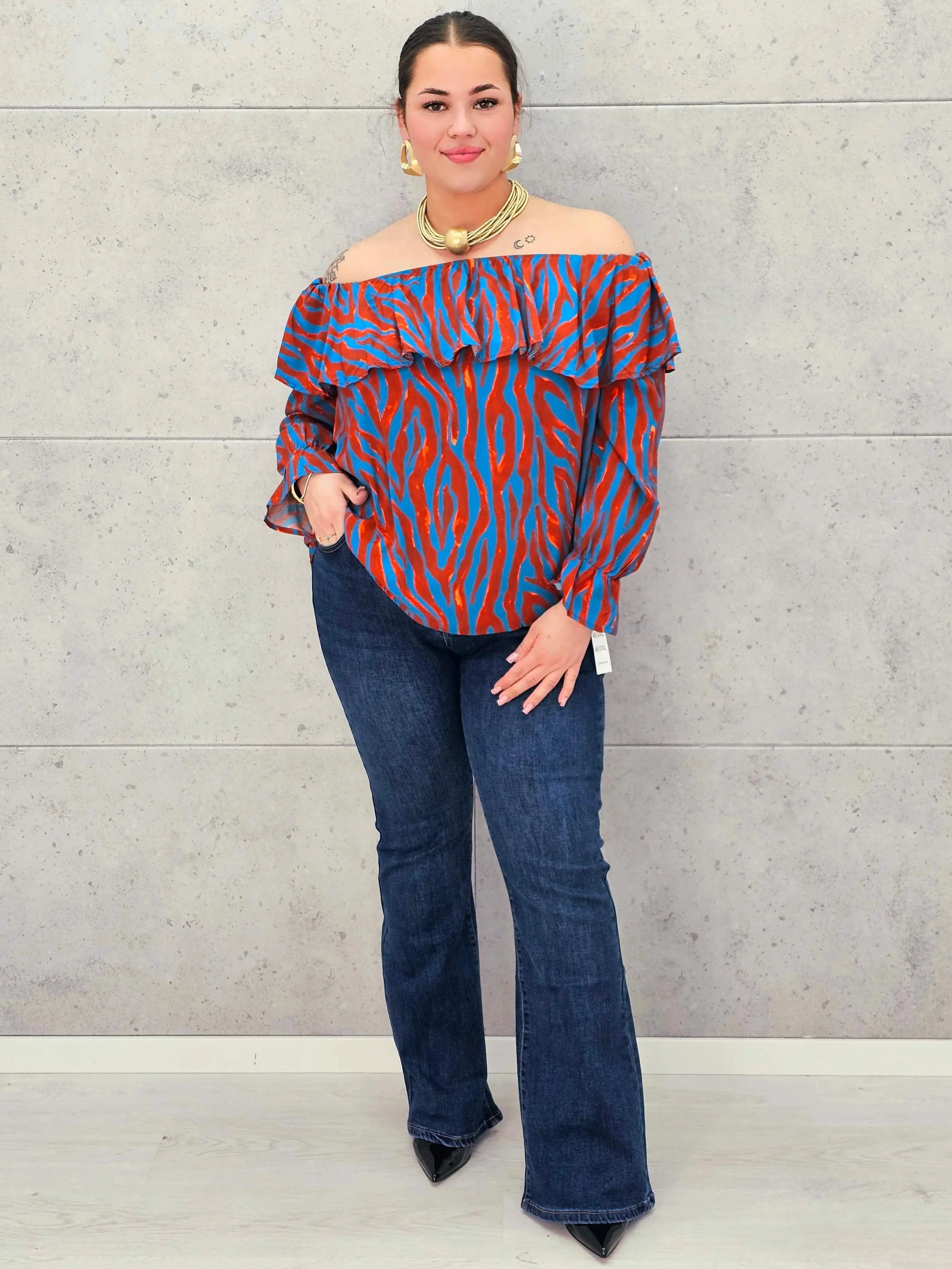 Bluzka plus size hiszpanka w kolorowy print – modna propozycja dla kobiet XXL Stylowa XL