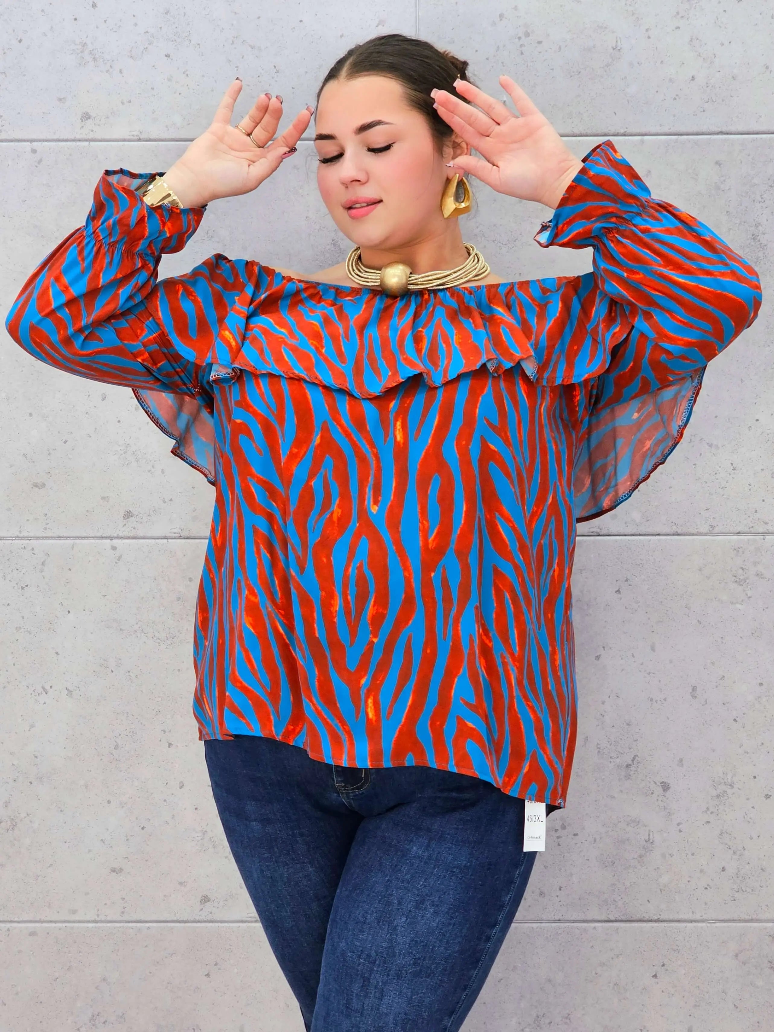 Bluzka plus size hiszpanka w kolorowy print – modna propozycja dla kobiet XXL Stylowa XL