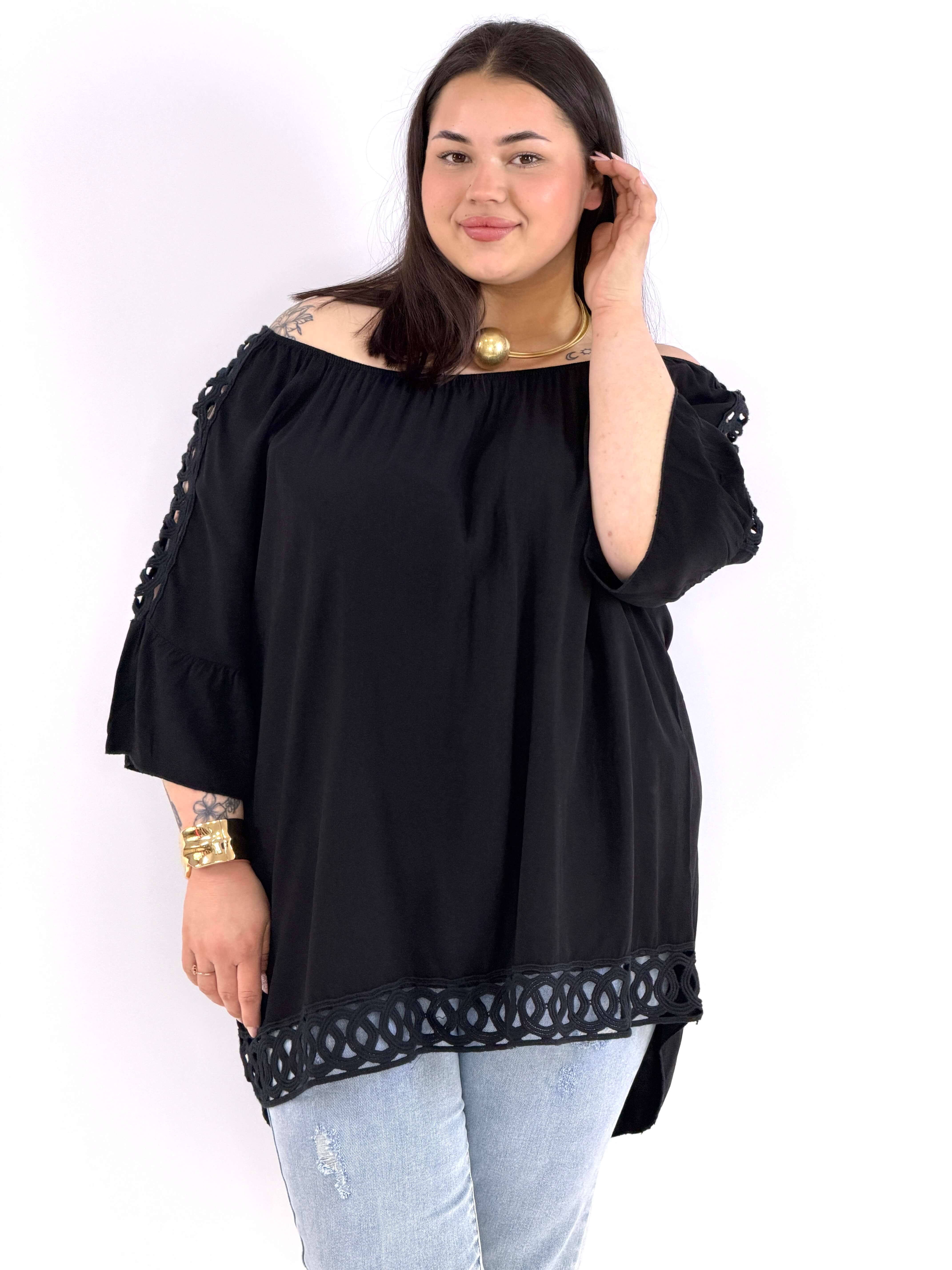 Bluzka plus size hiszpanka z ażurowym rękawem – elegancka bluzka XXL Stylowa XL