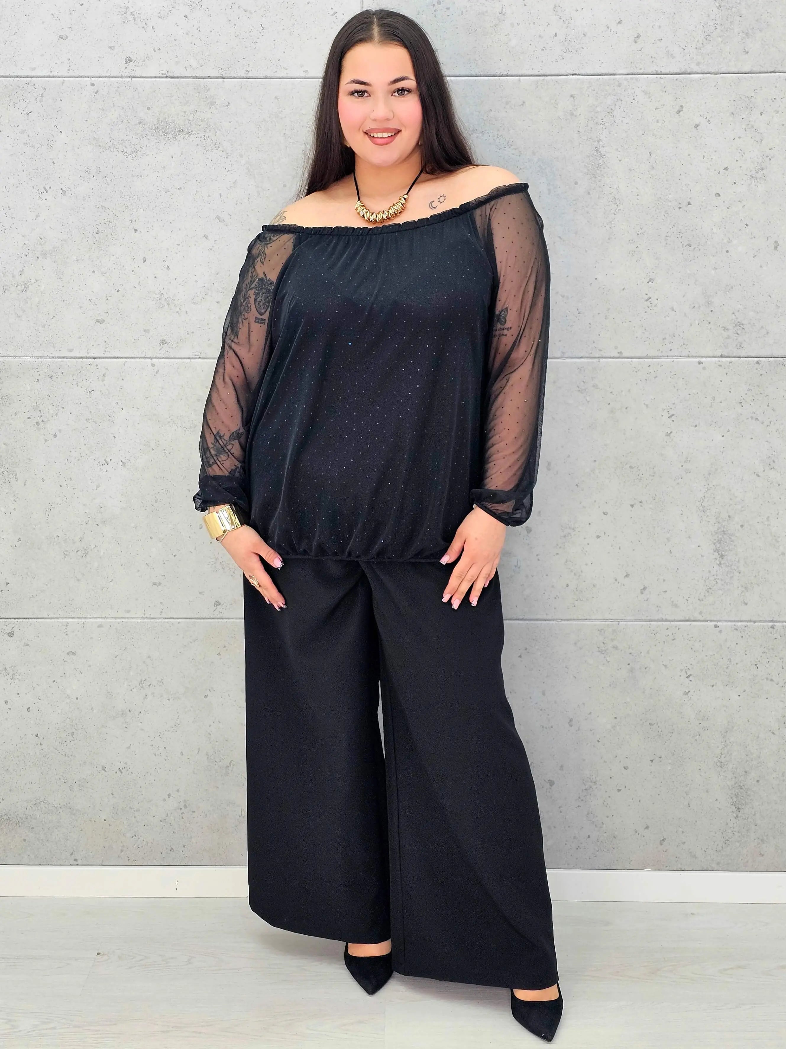 Bluzka plus size hiszpanka z tiulu w kropeczki – kobiecy urok i lekkość Stylowa XL Stylowa XL