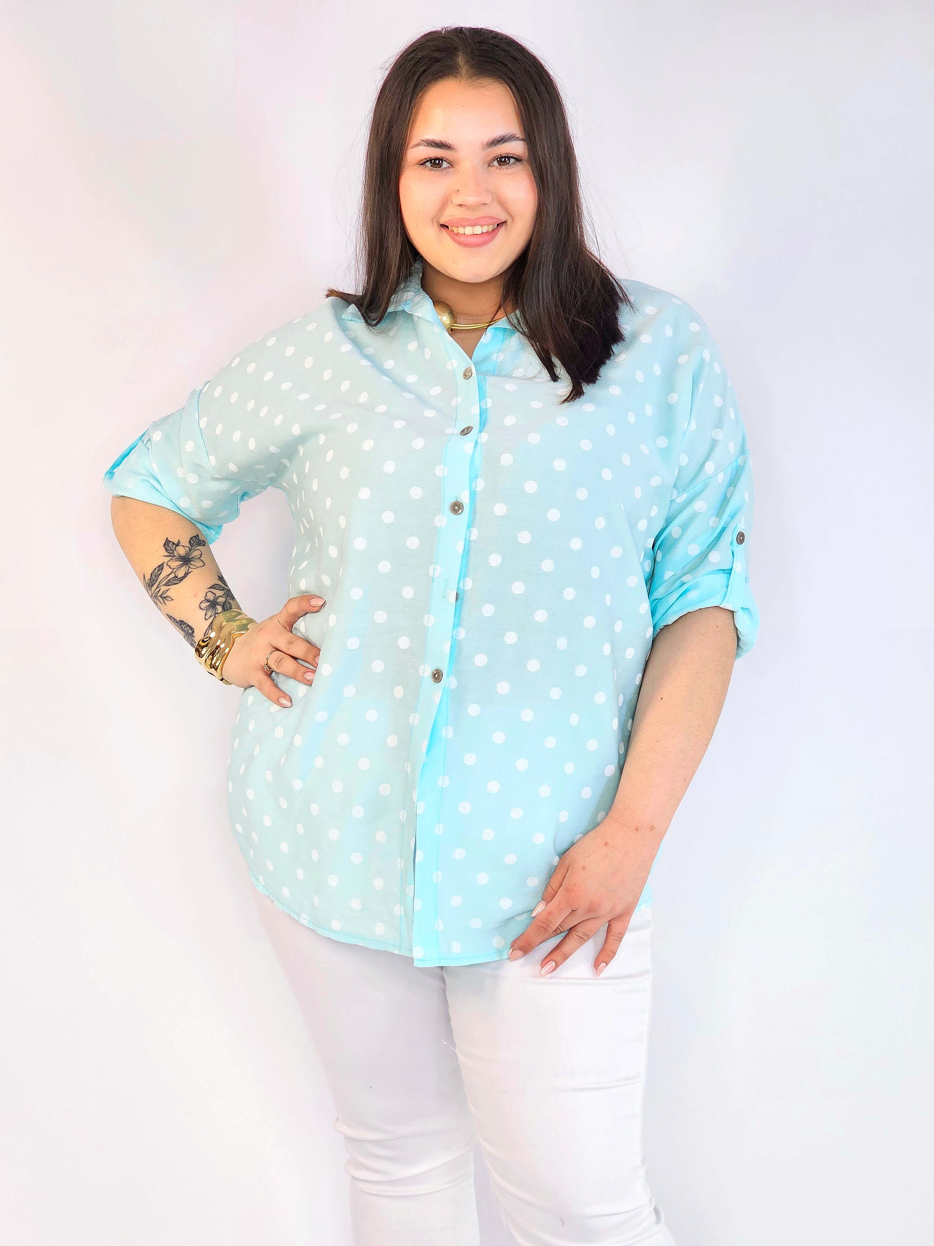 Bluzka plus size koszulowa w grochy – wygodna bluzka XXL Stylowa XL