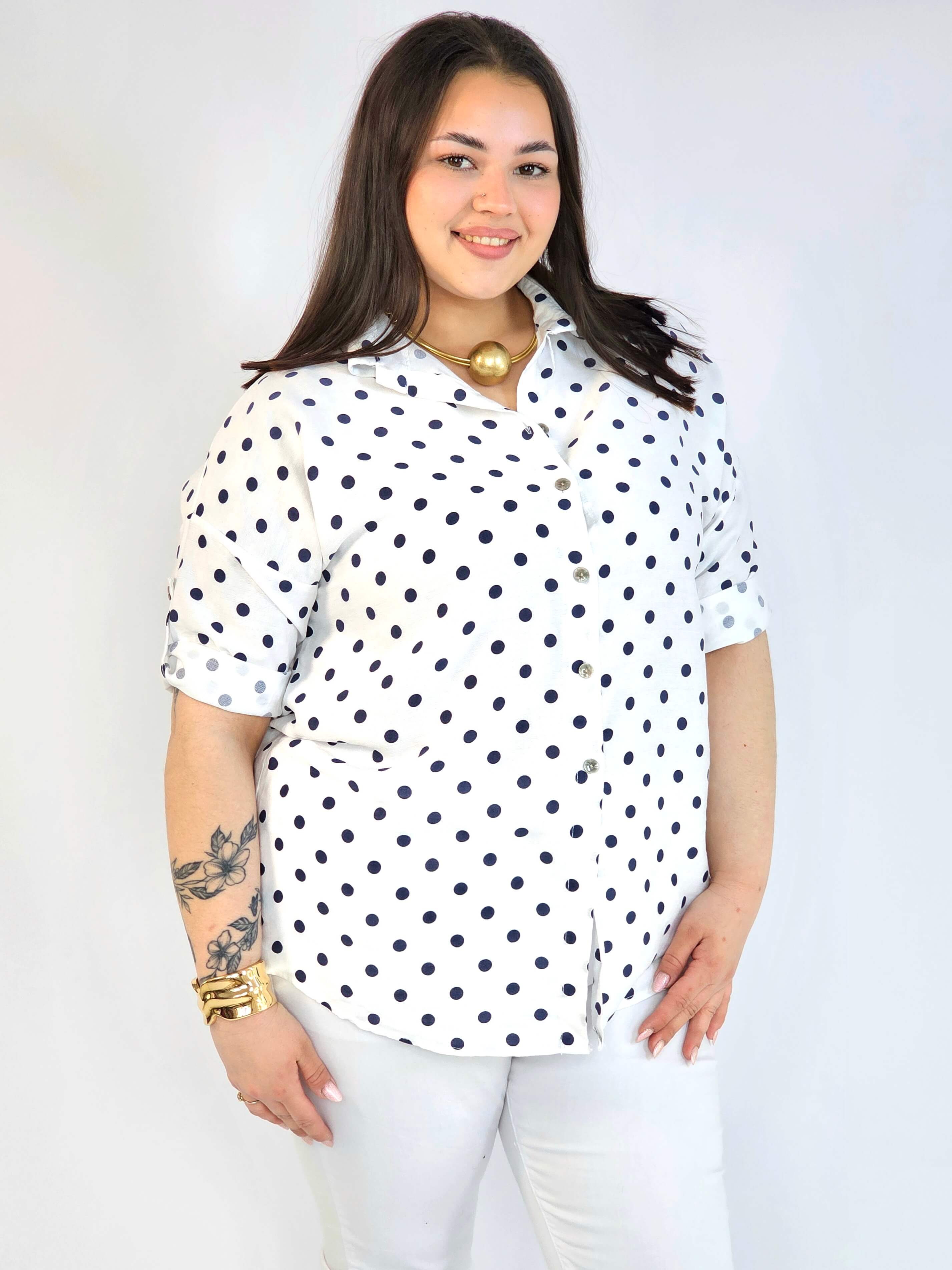Bluzka plus size koszulowa w grochy – wygodna bluzka XXL Stylowa XL