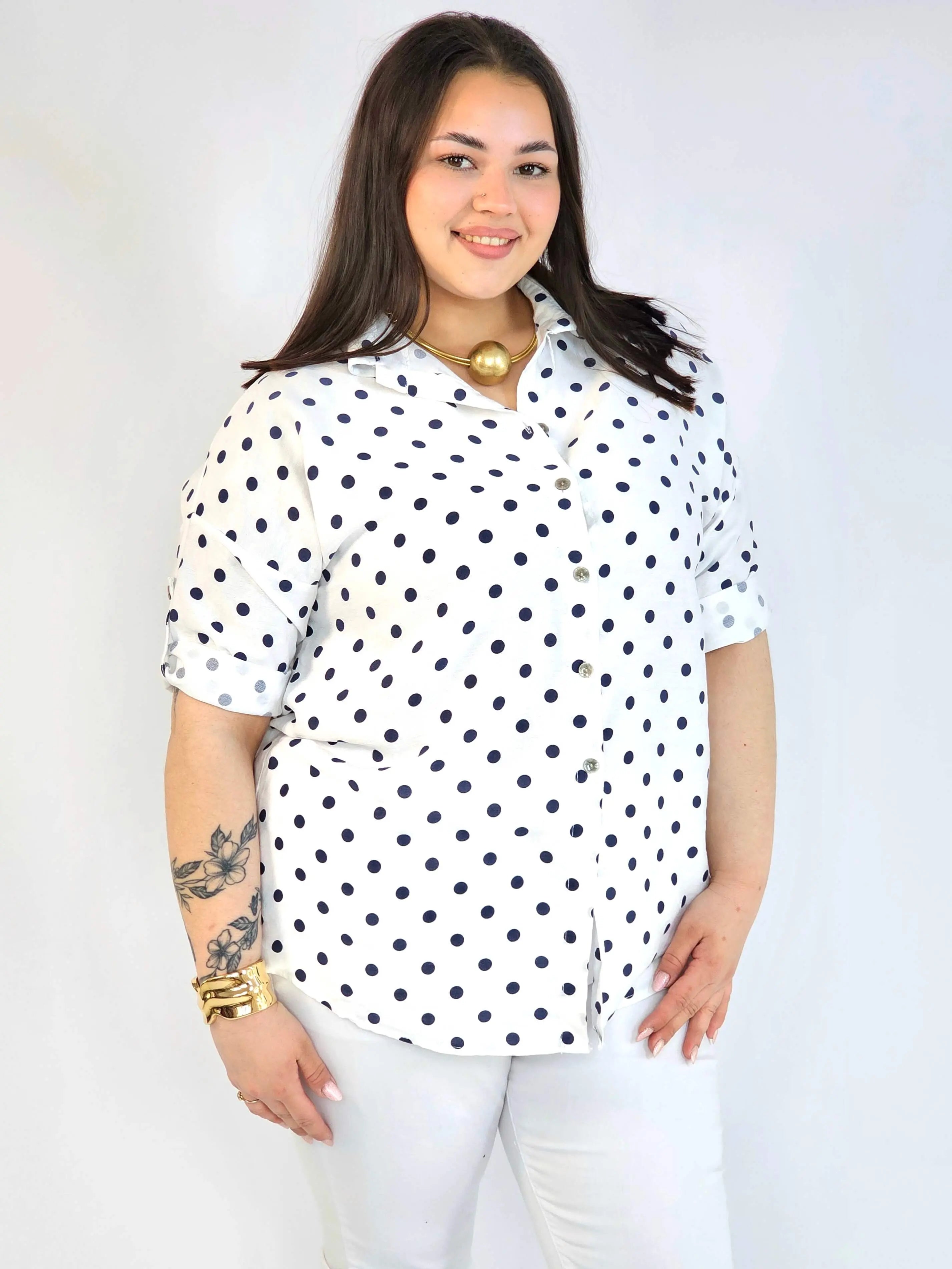 Bluzka plus size koszulowa w grochy – wygodna bluzka XXL Stylowa XL
