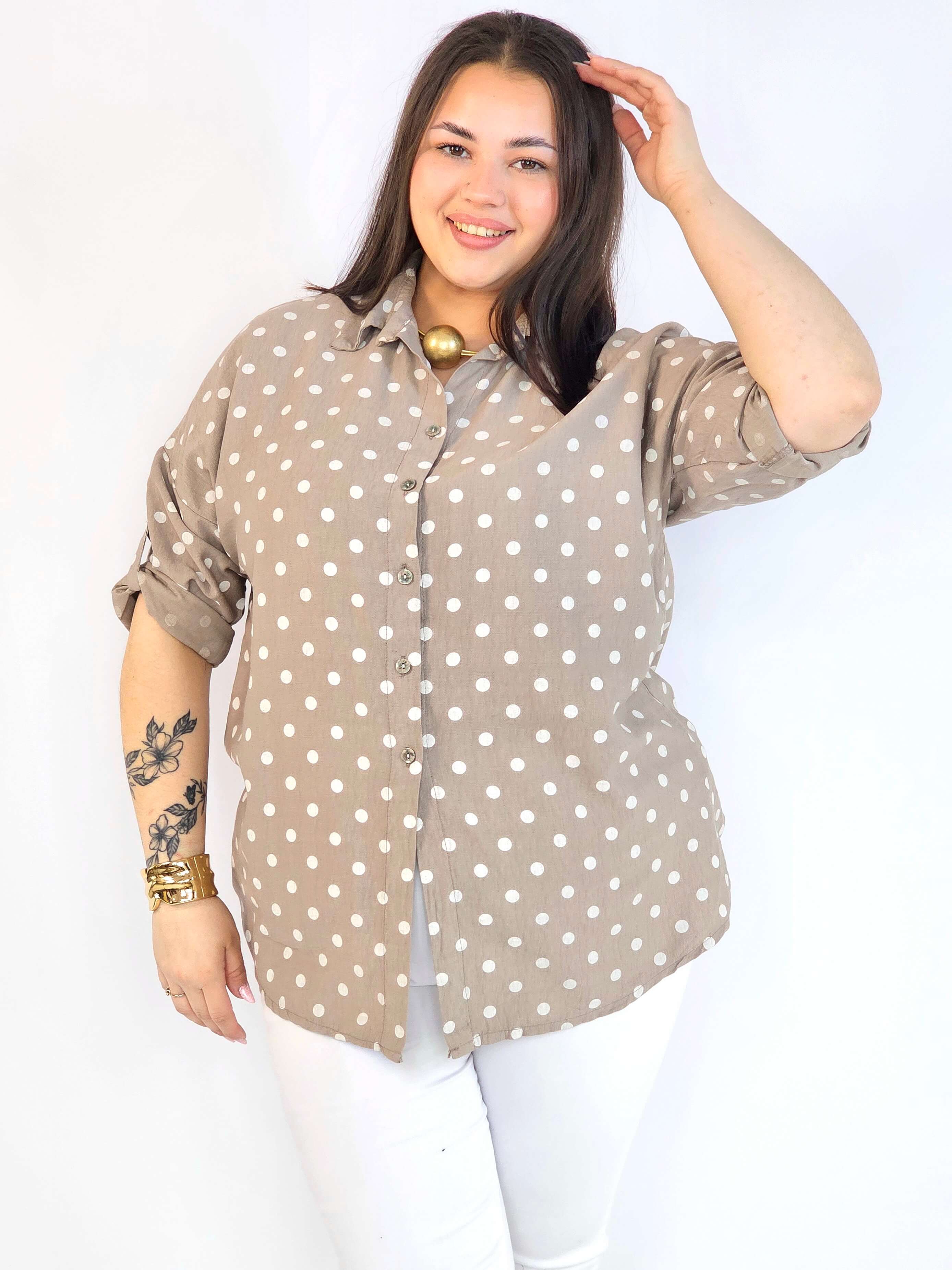 Bluzka plus size koszulowa w grochy – wygodna bluzka XXL Stylowa XL