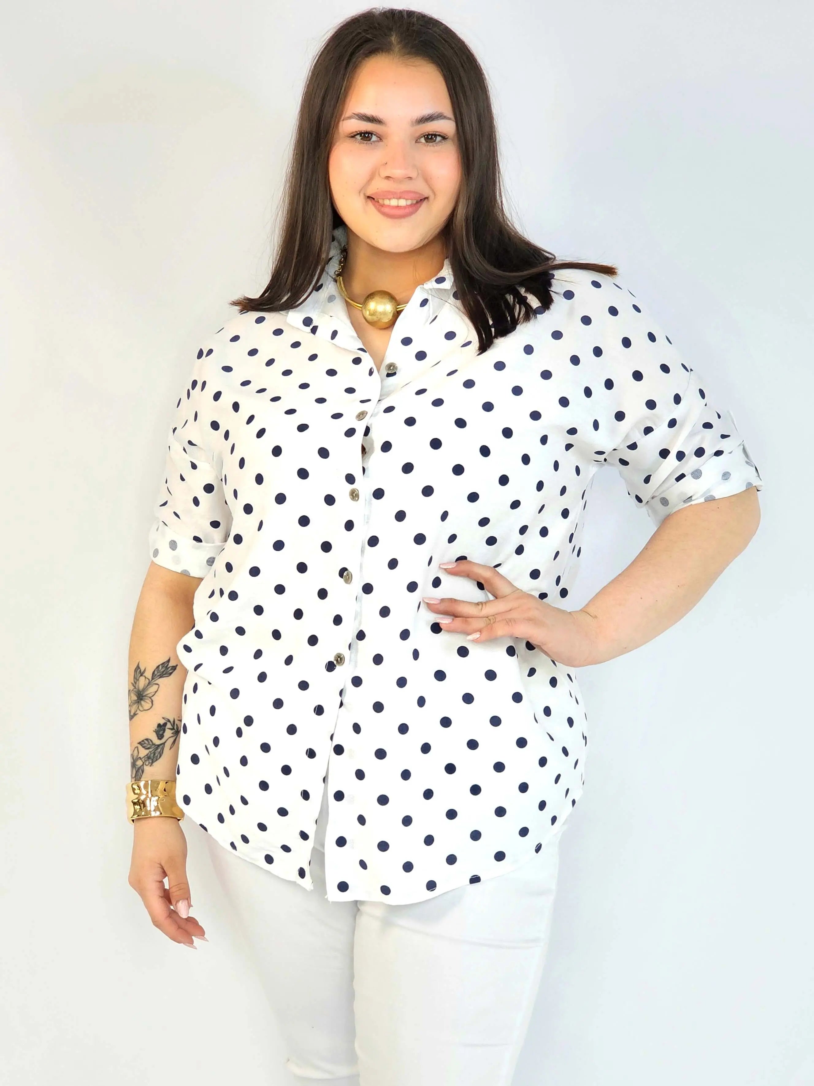 Bluzka plus size koszulowa w grochy – wygodna bluzka XXL Stylowa XL