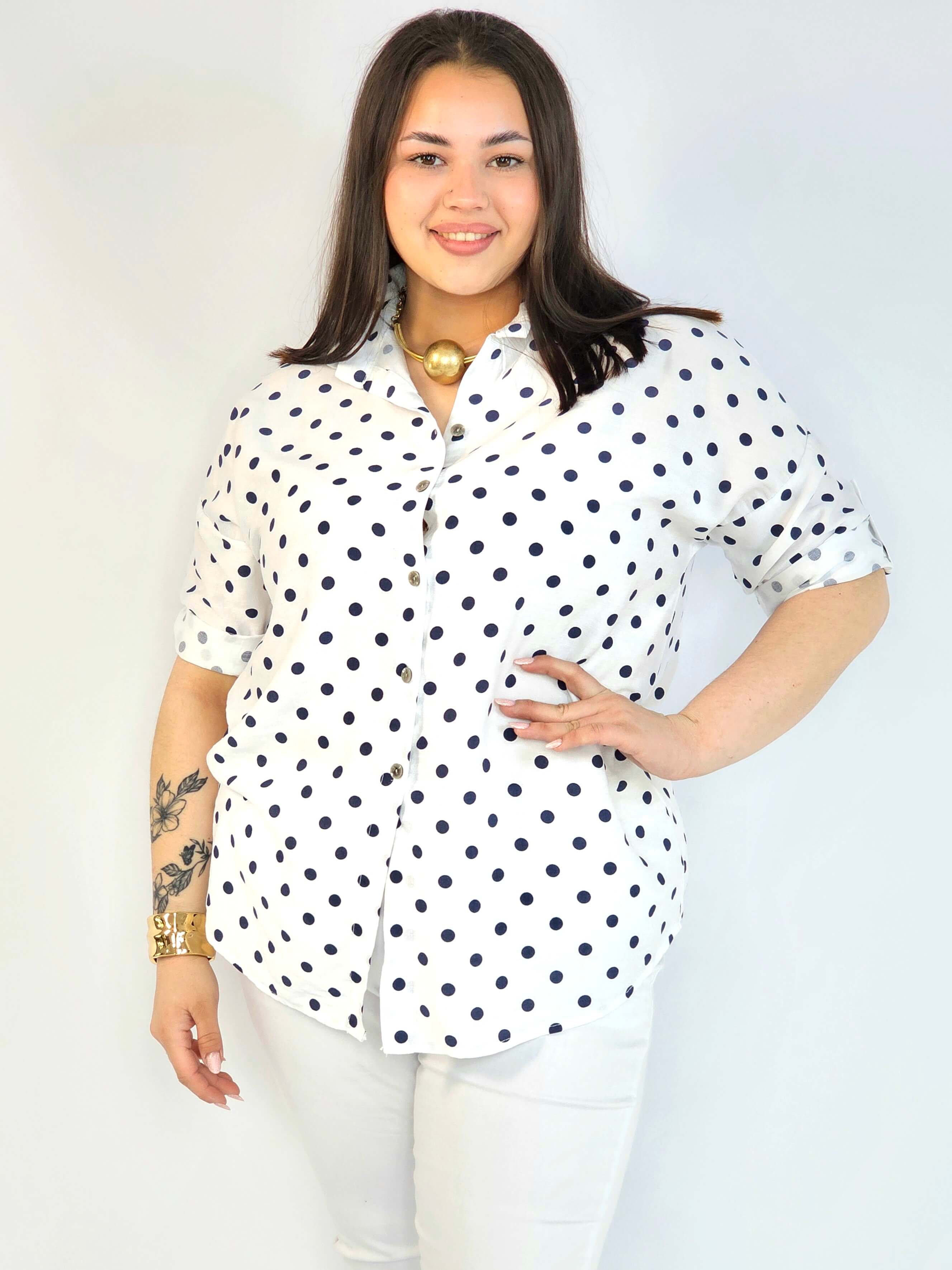 Bluzka plus size koszulowa w grochy – wygodna bluzka XXL Stylowa XL