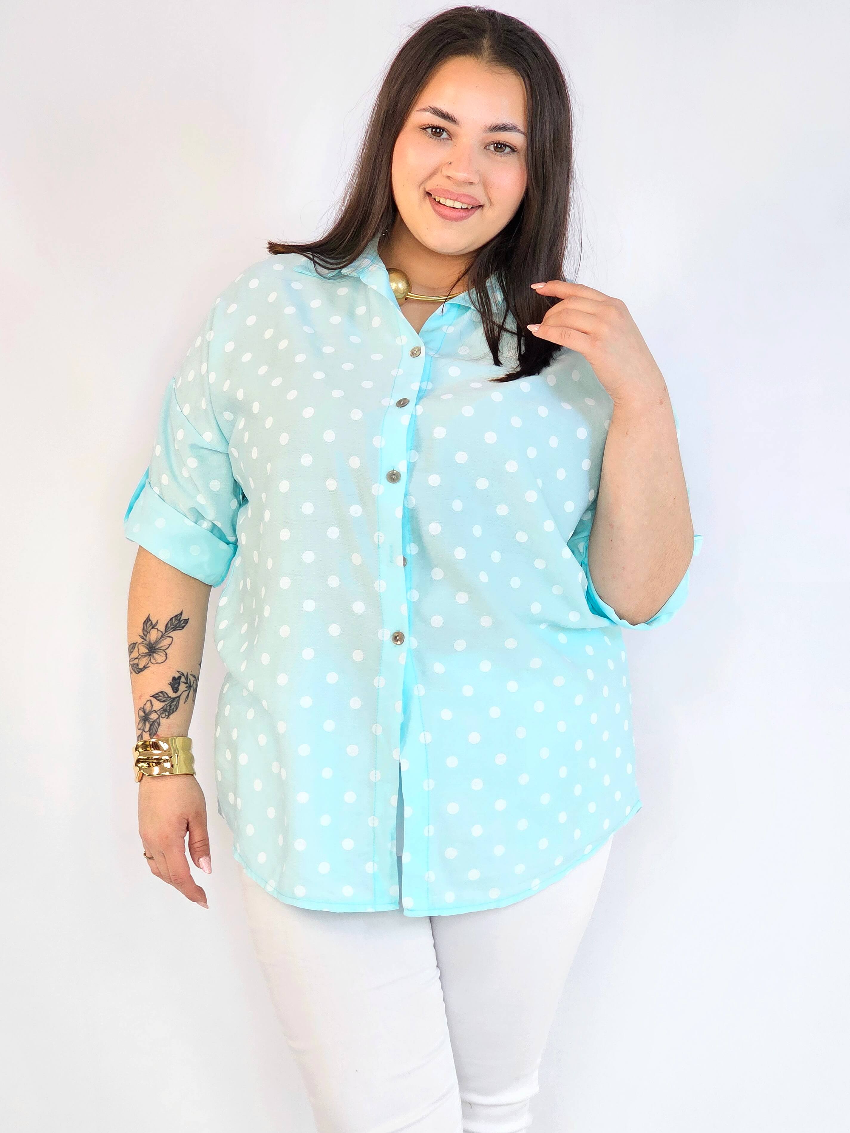 Bluzka plus size koszulowa w grochy – wygodna bluzka XXL Stylowa XL