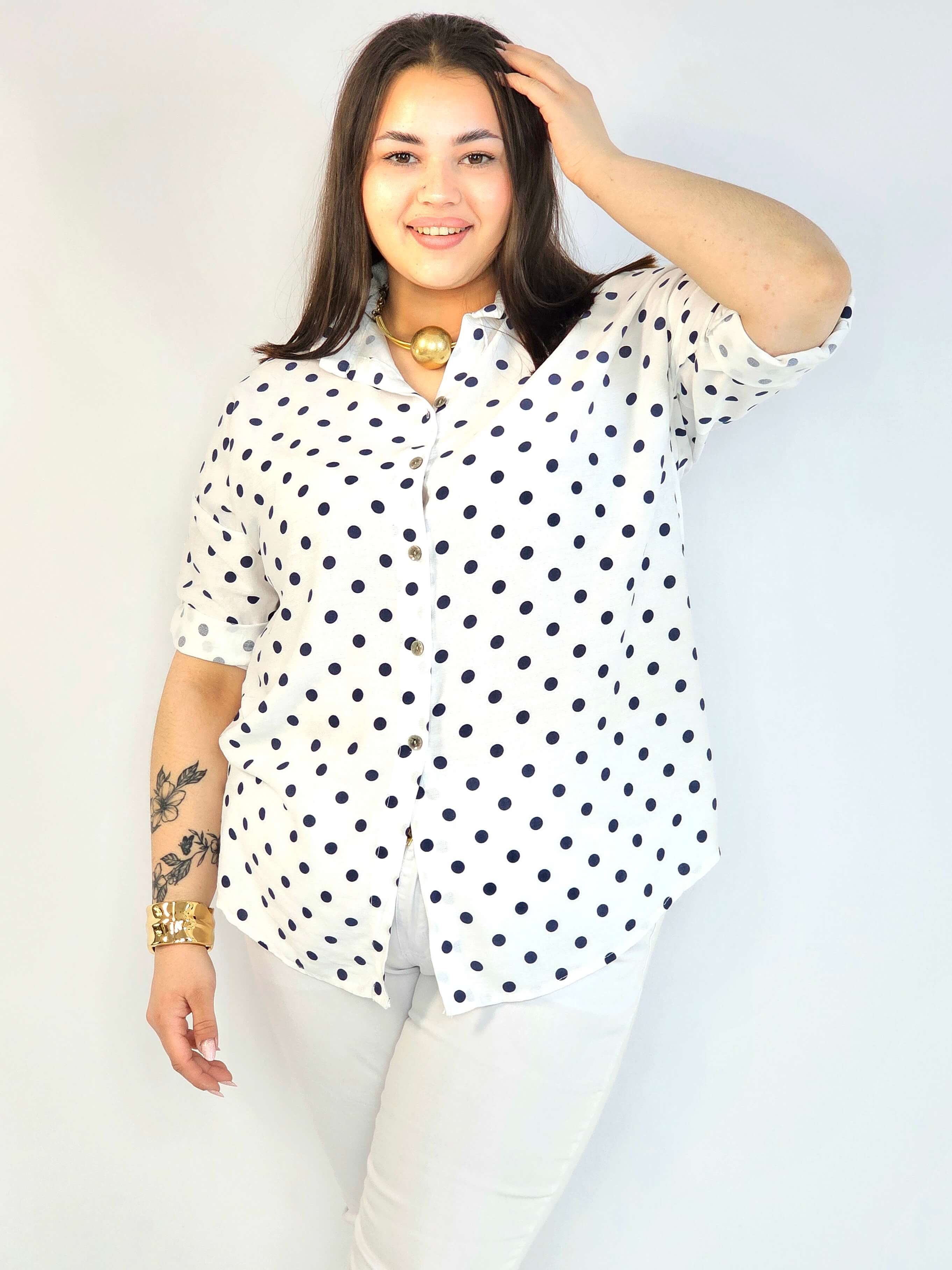 Bluzka plus size koszulowa w grochy – wygodna bluzka XXL Stylowa XL