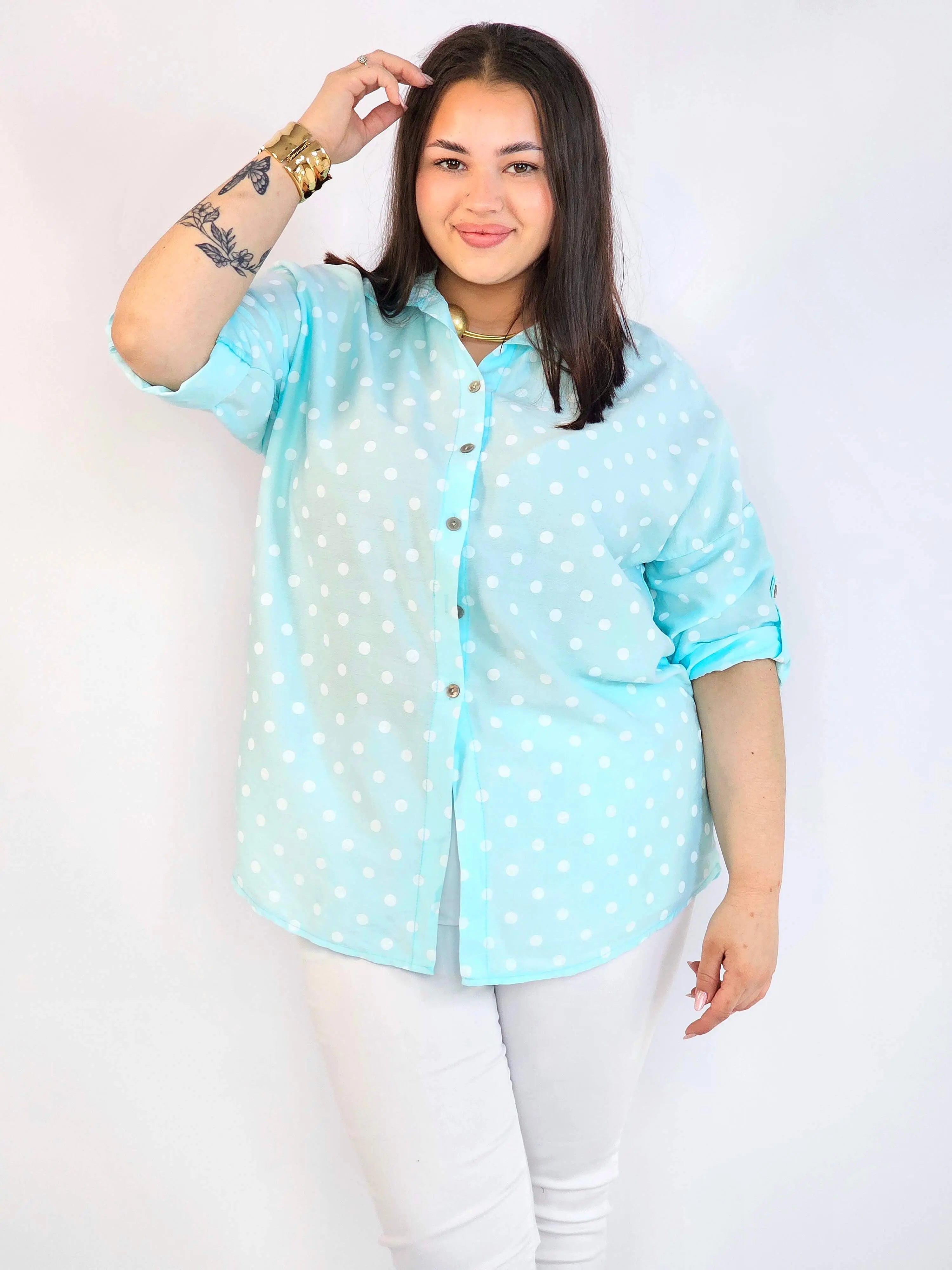 Bluzka plus size koszulowa w grochy – wygodna bluzka XXL Stylowa XL