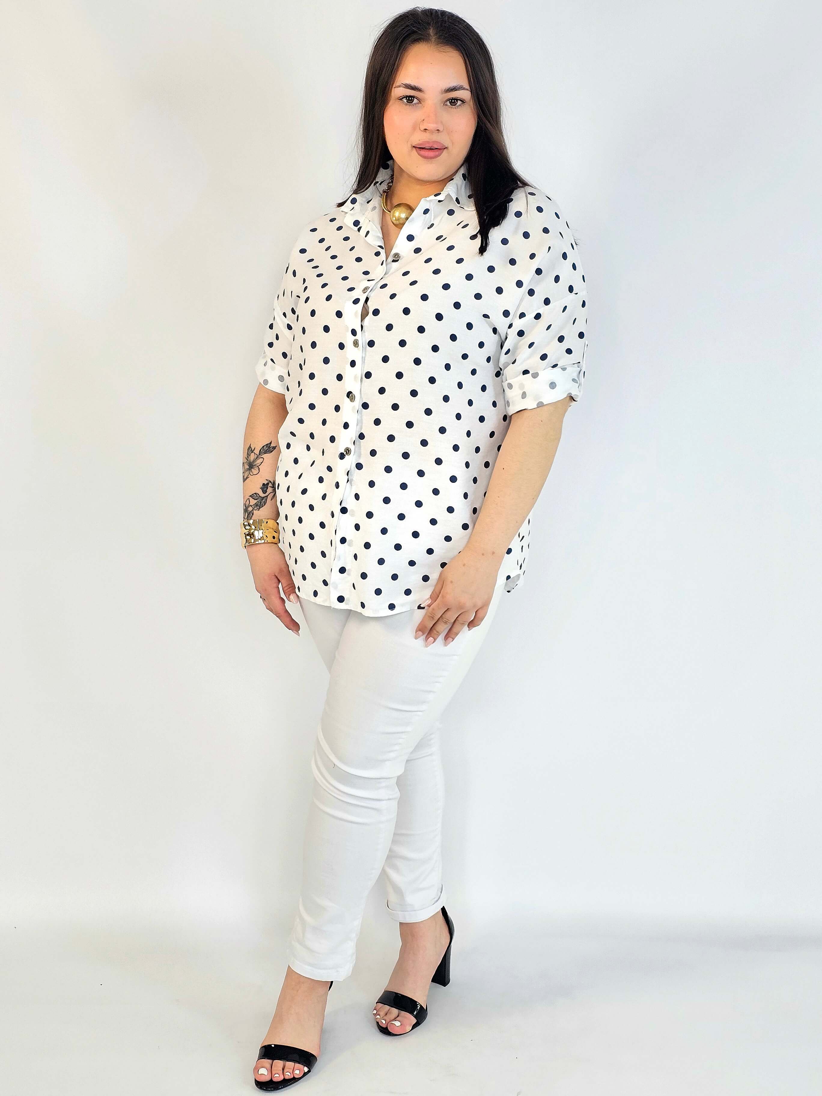 Bluzka plus size koszulowa w grochy – wygodna bluzka XXL Stylowa XL