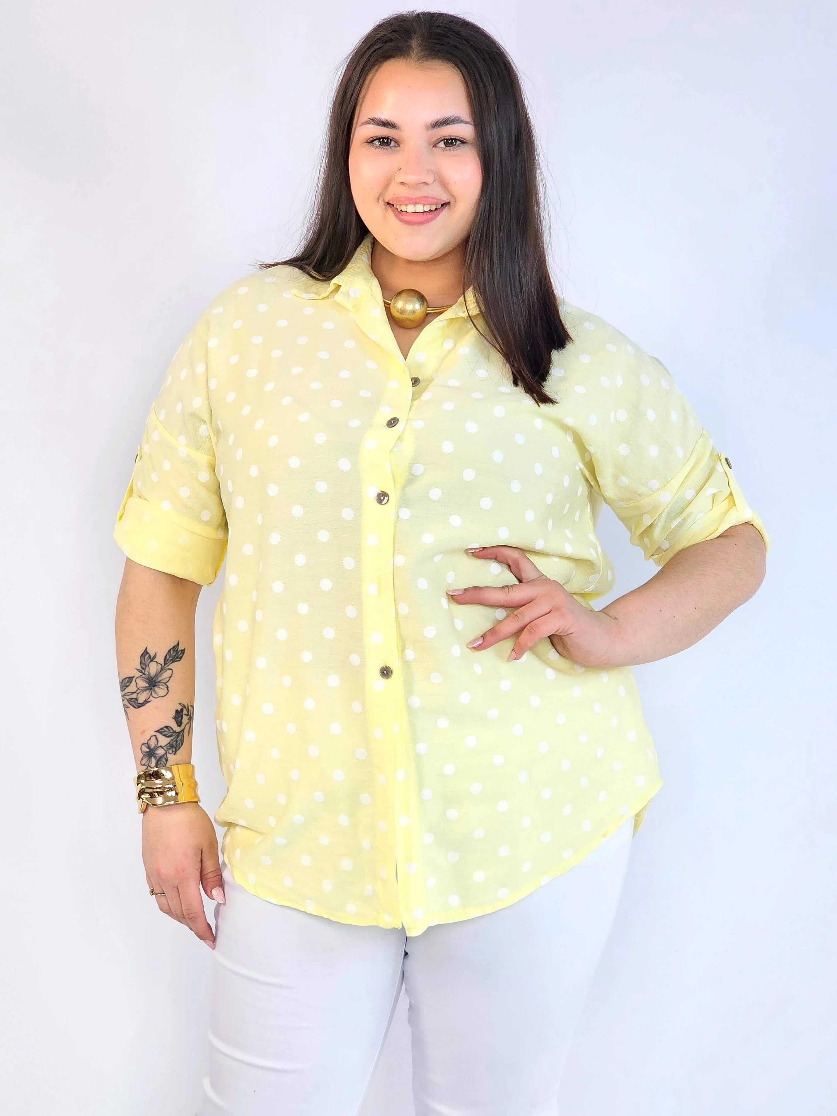 Bluzka plus size koszulowa w grochy – wygodna bluzka XXL Stylowa XL