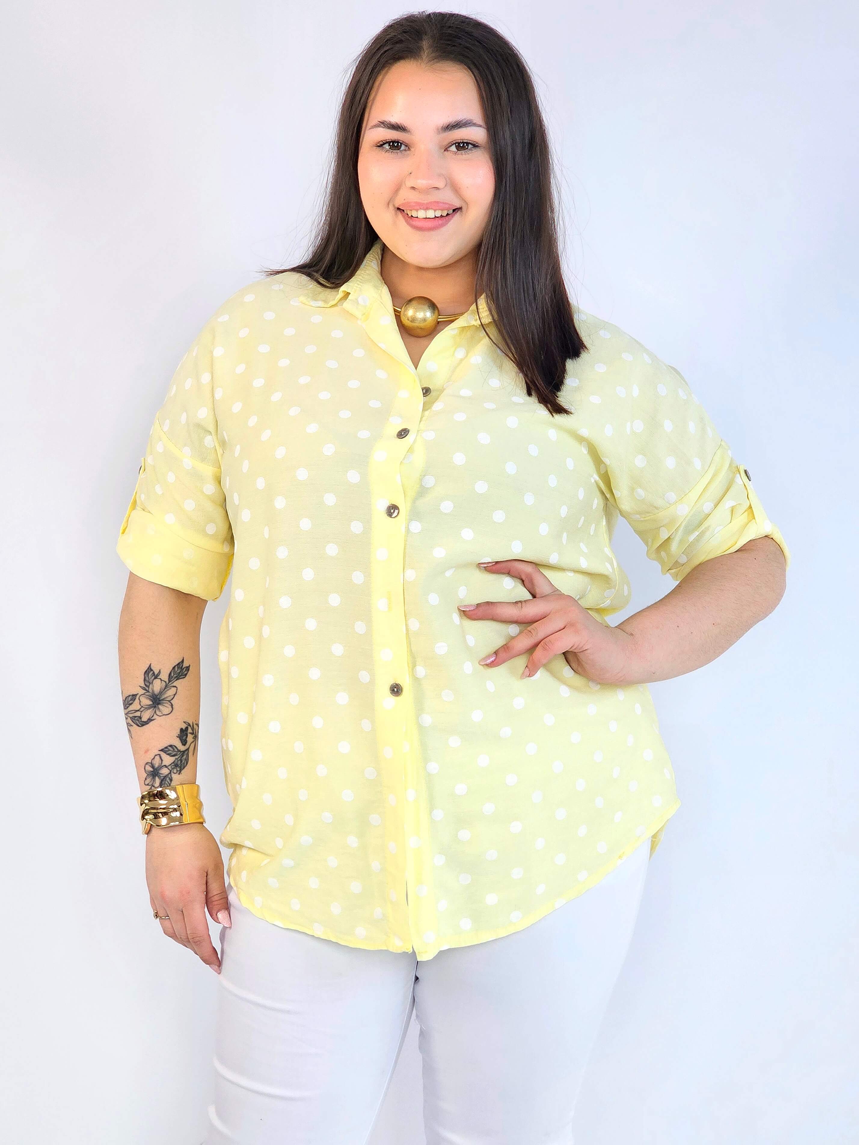 Bluzka plus size koszulowa w grochy – wygodna bluzka XXL Stylowa XL