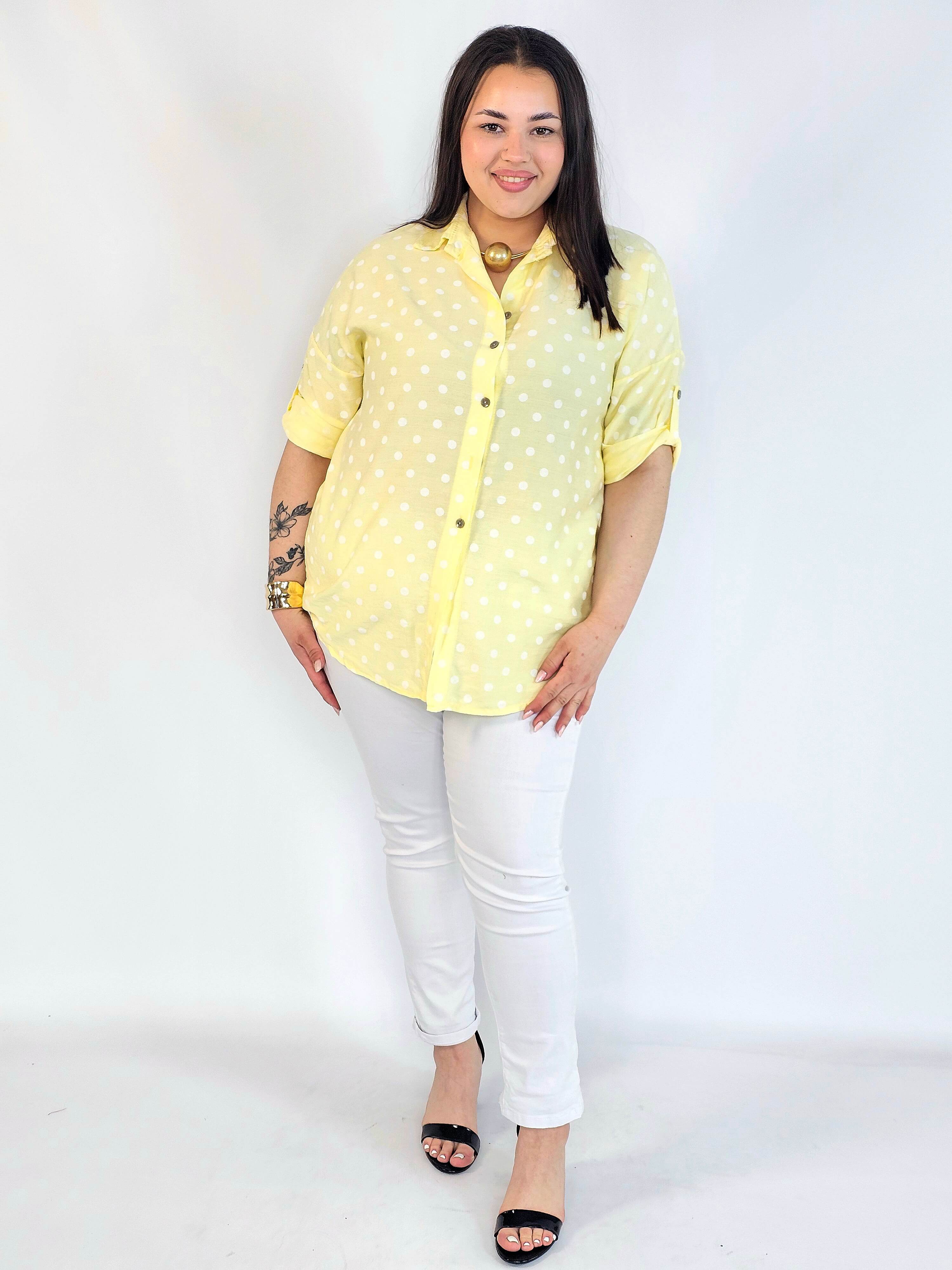 Bluzka plus size koszulowa w grochy – wygodna bluzka XXL Stylowa XL