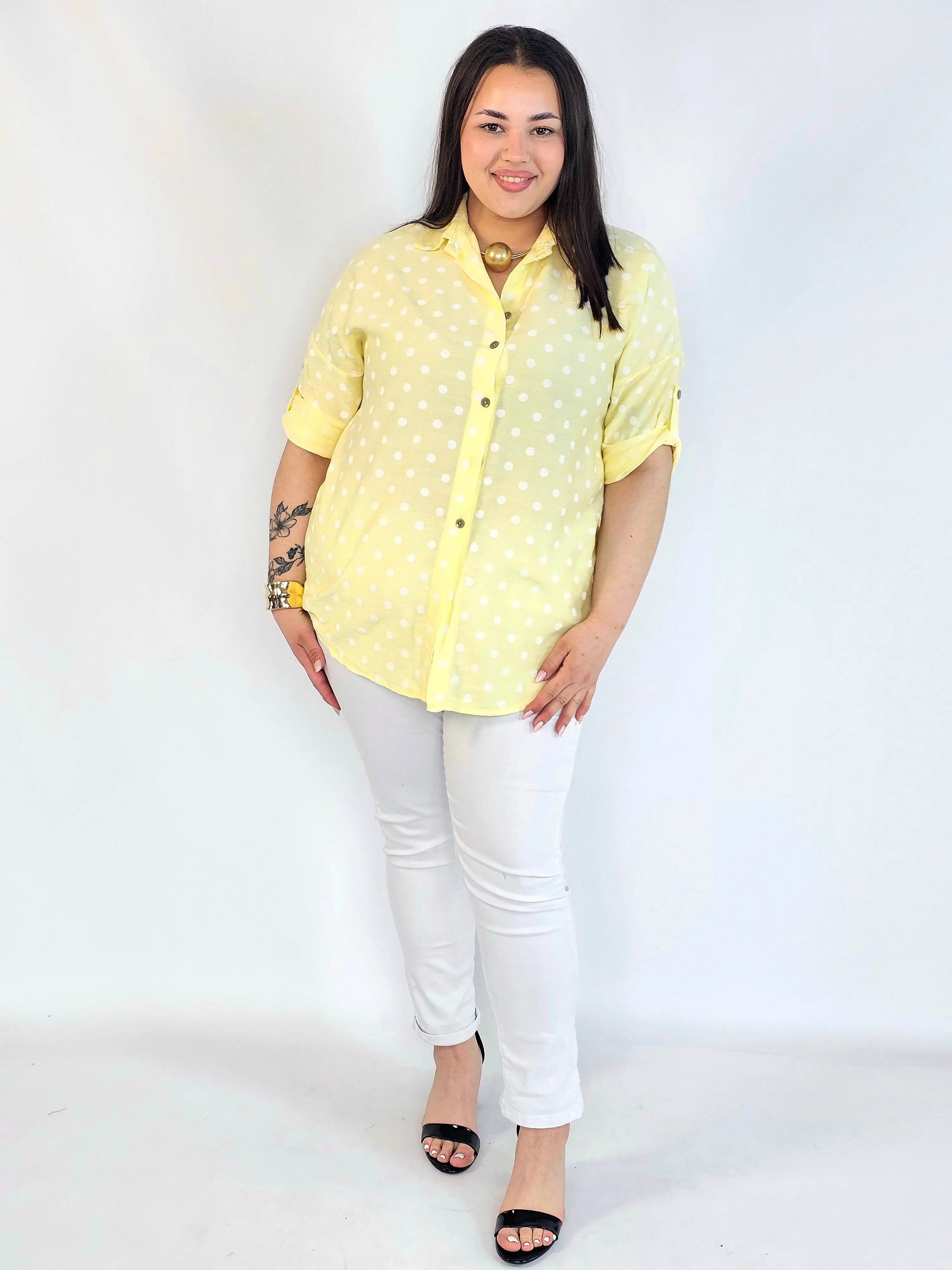 Bluzka plus size koszulowa w grochy – wygodna bluzka XXL Stylowa XL