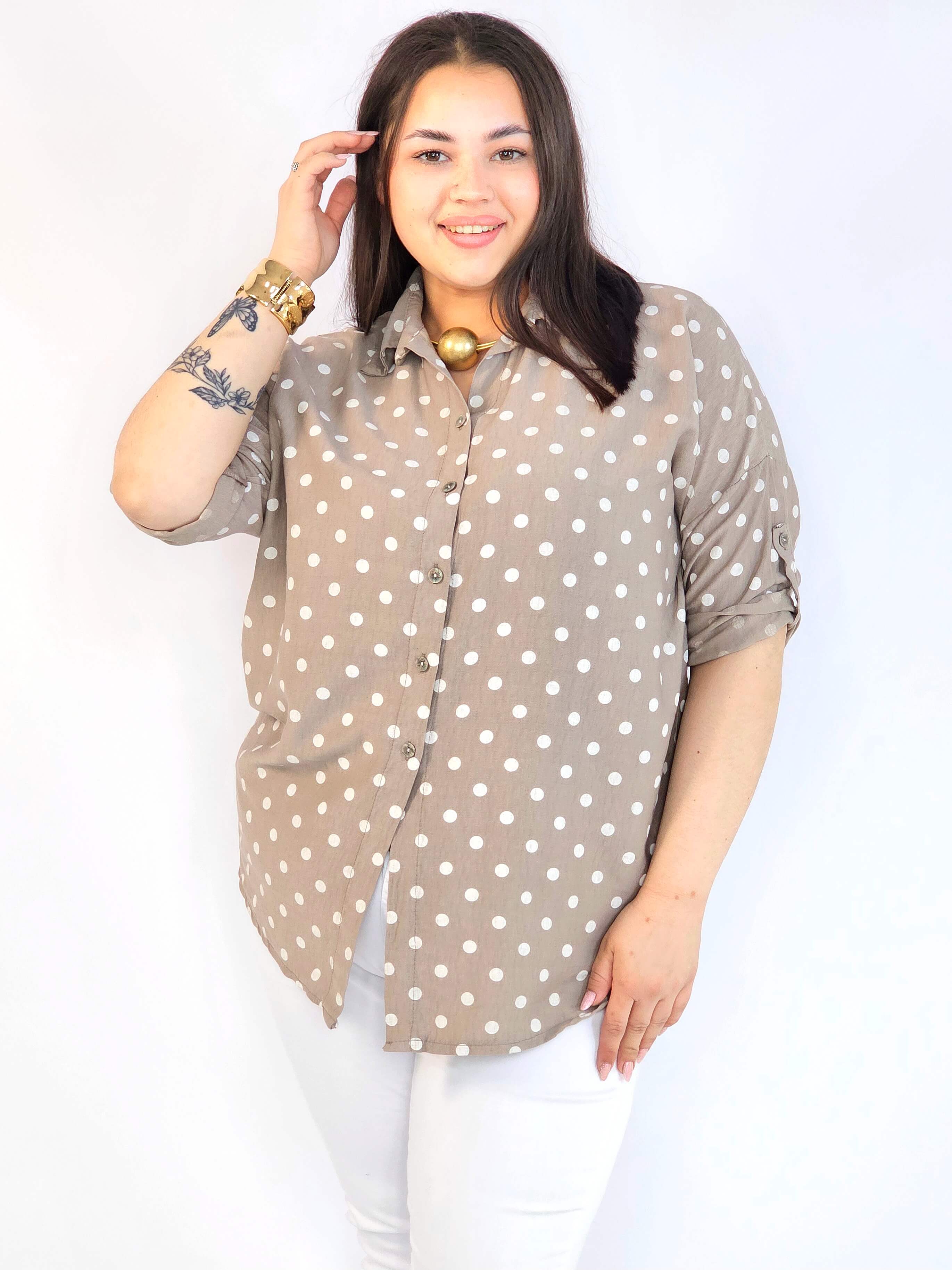 Bluzka plus size koszulowa w grochy – wygodna bluzka XXL Stylowa XL