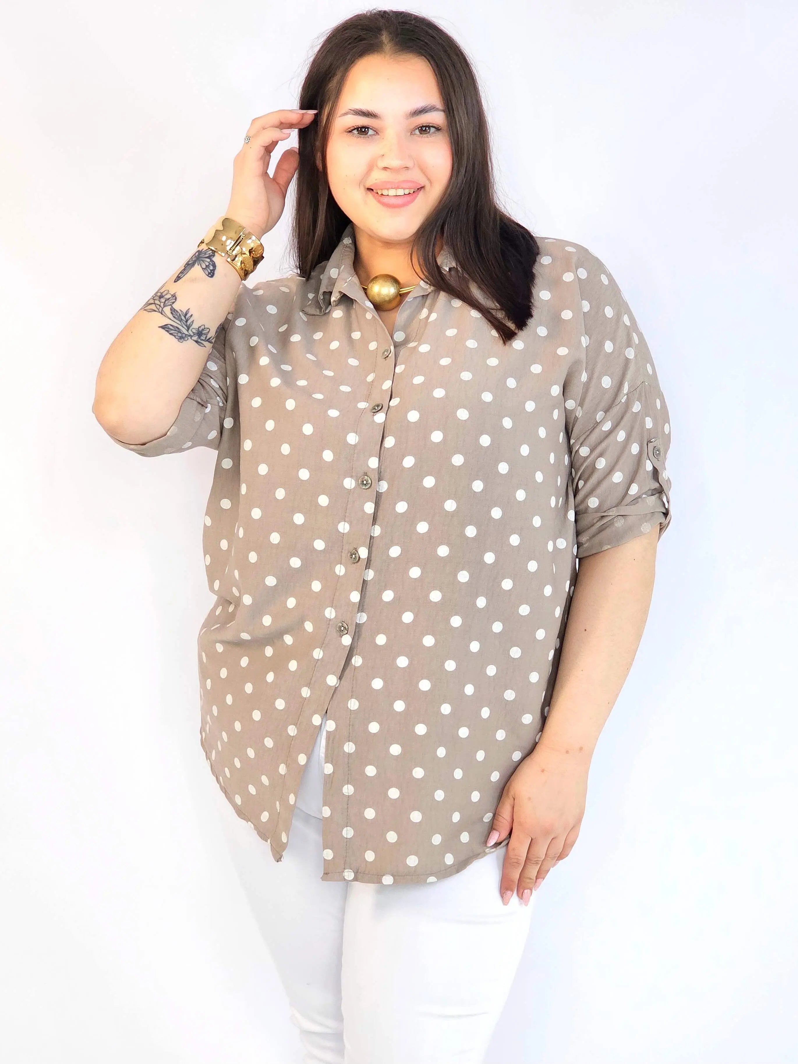 Bluzka plus size koszulowa w grochy – wygodna bluzka XXL Stylowa XL