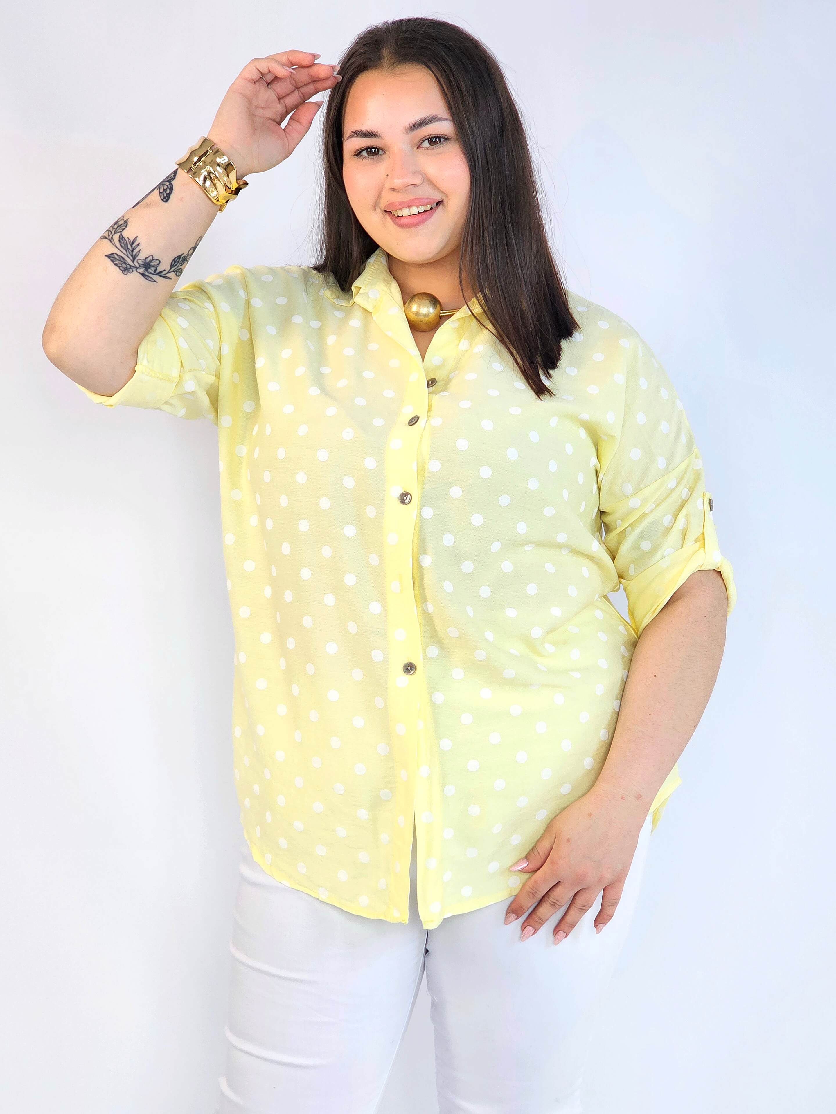 Bluzka plus size koszulowa w grochy – wygodna bluzka XXL Stylowa XL