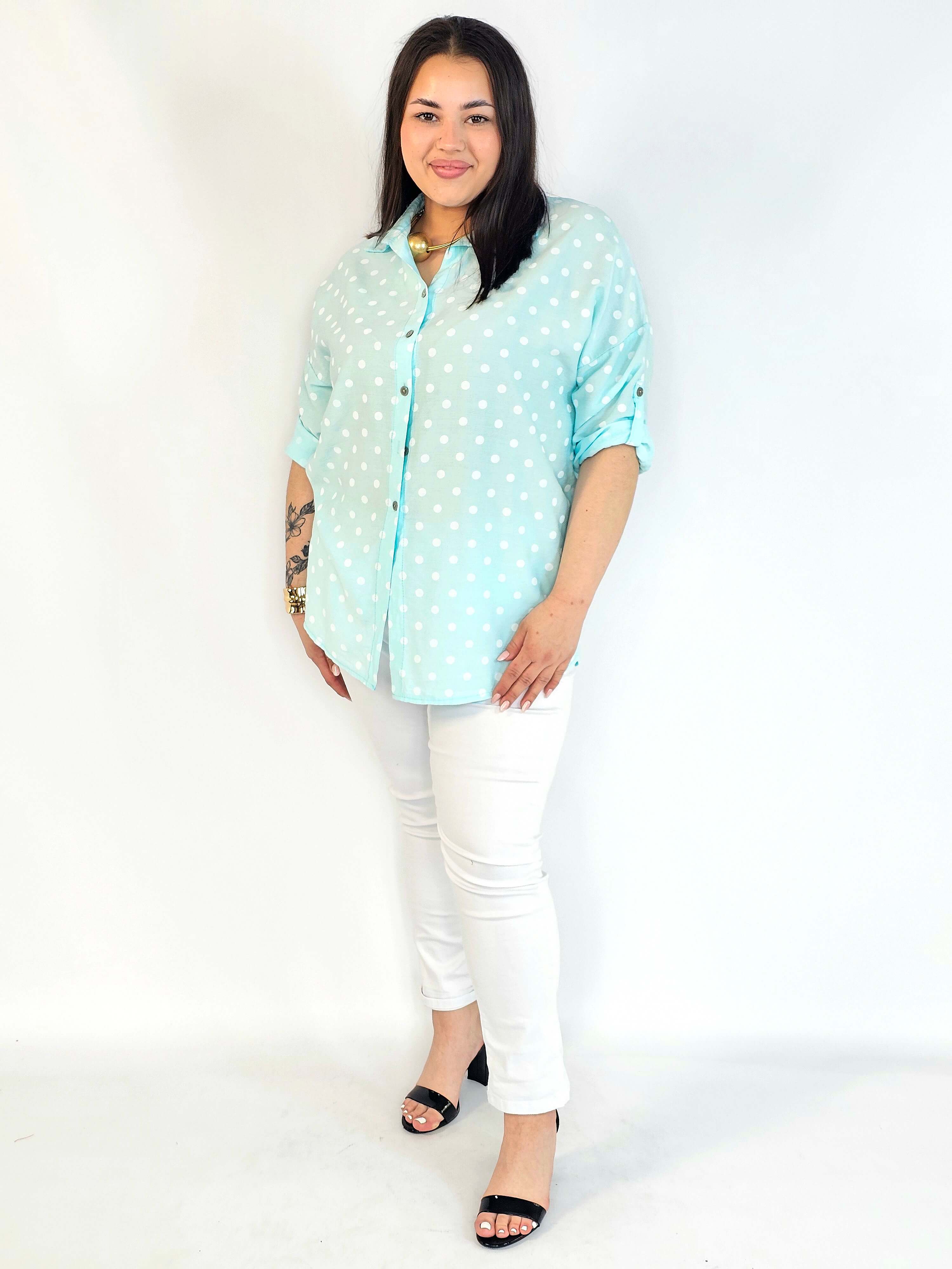 Bluzka plus size koszulowa w grochy – wygodna bluzka XXL Stylowa XL