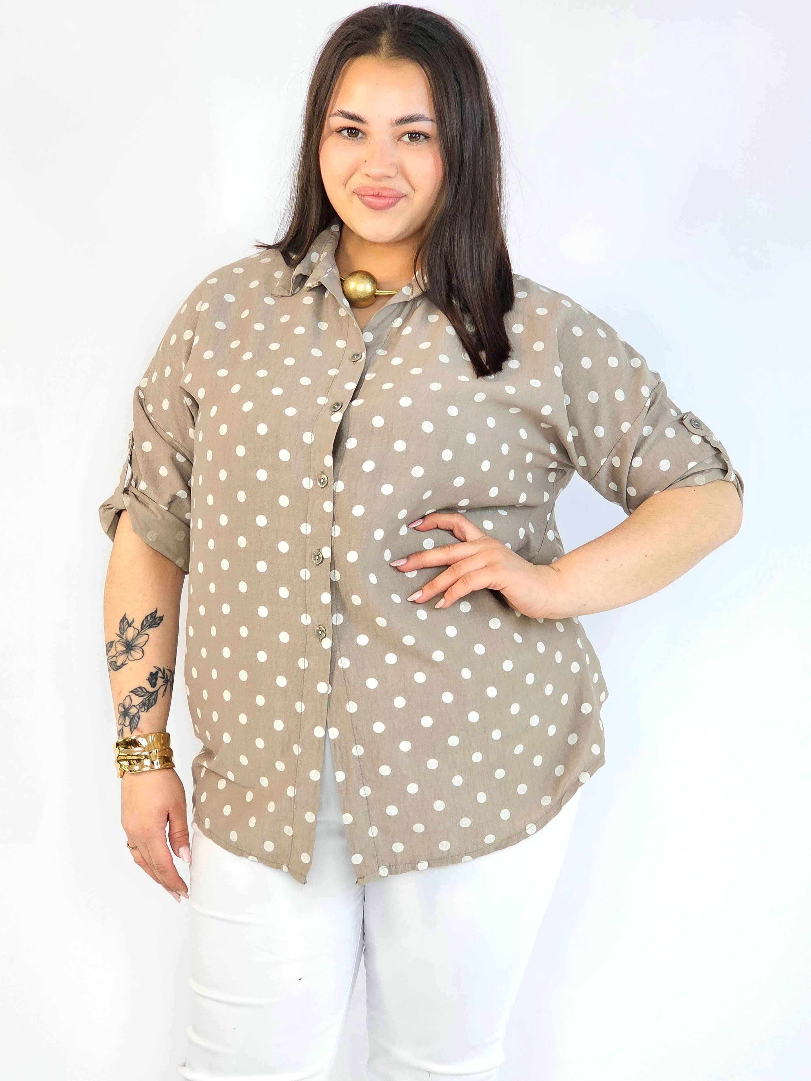 Bluzka plus size koszulowa w grochy – wygodna bluzka XXL Stylowa XL