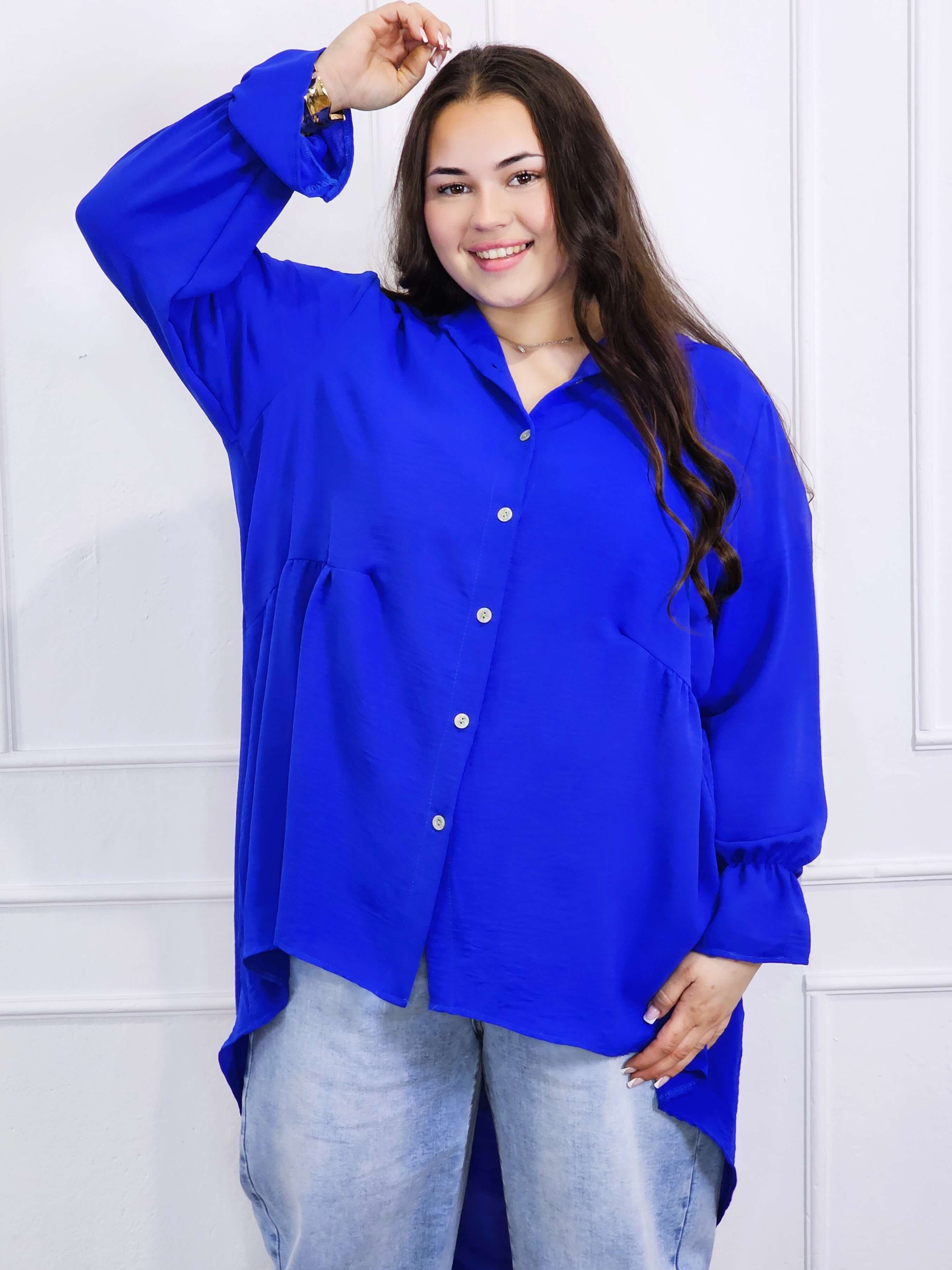 Bluzka plus size koszulowa z dłuższym tyłem – lekka, oversize, na guziki XXL Stylowa XL