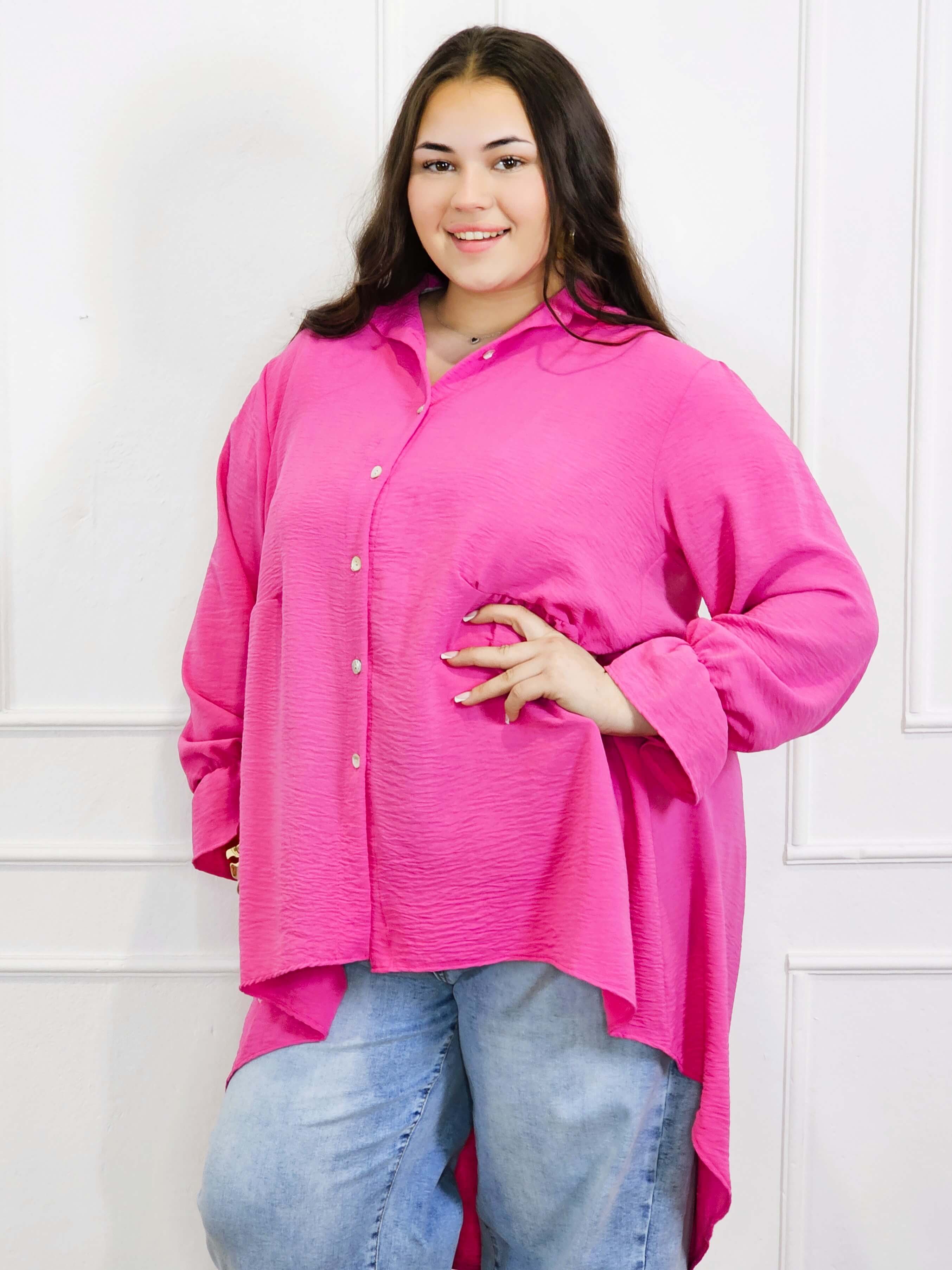 Bluzka plus size koszulowa z dłuższym tyłem – lekka, oversize, na guziki XXL Stylowa XL