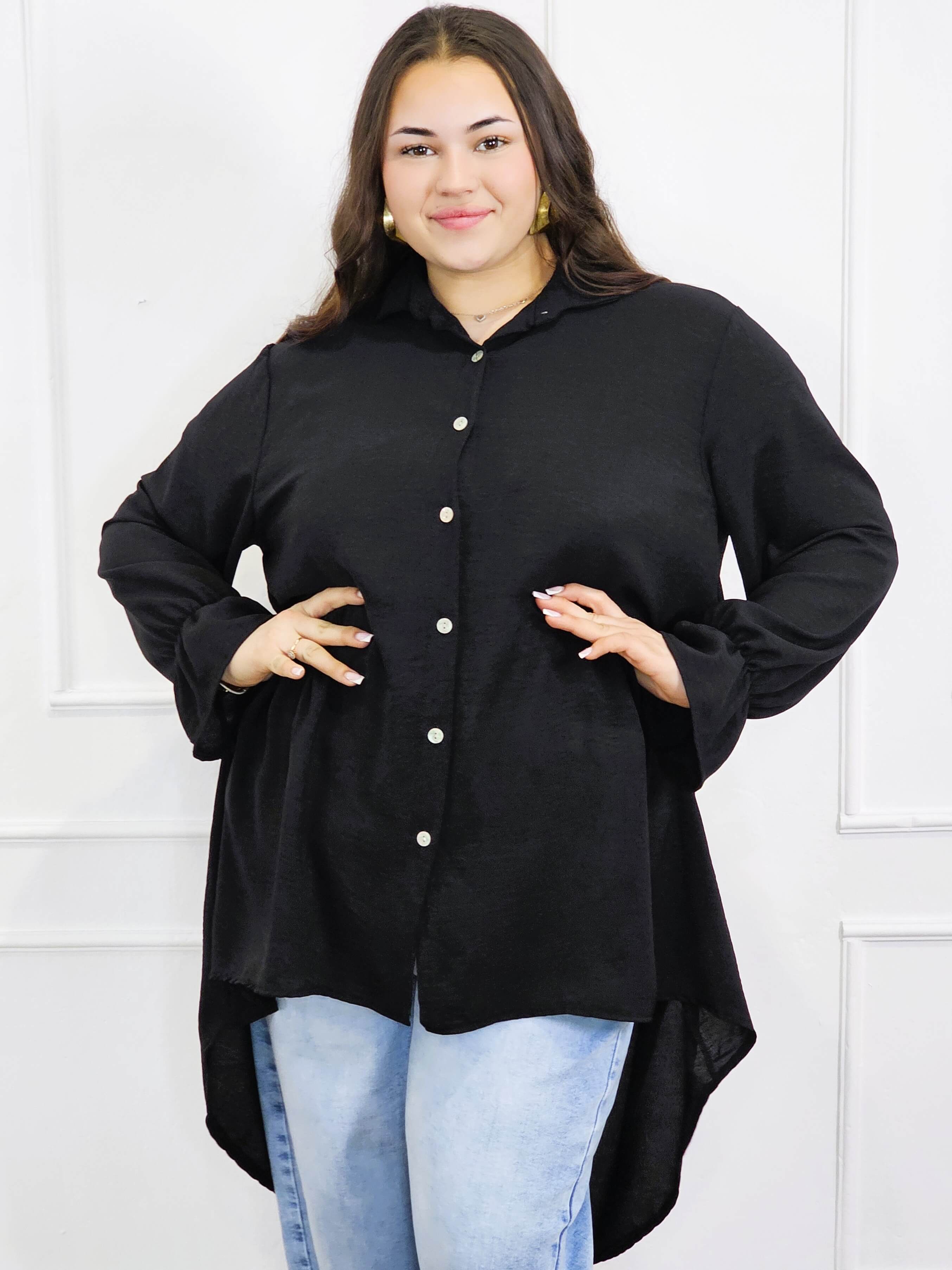 Bluzka plus size koszulowa z dłuższym tyłem – lekka, oversize, na guziki XXL Stylowa XL