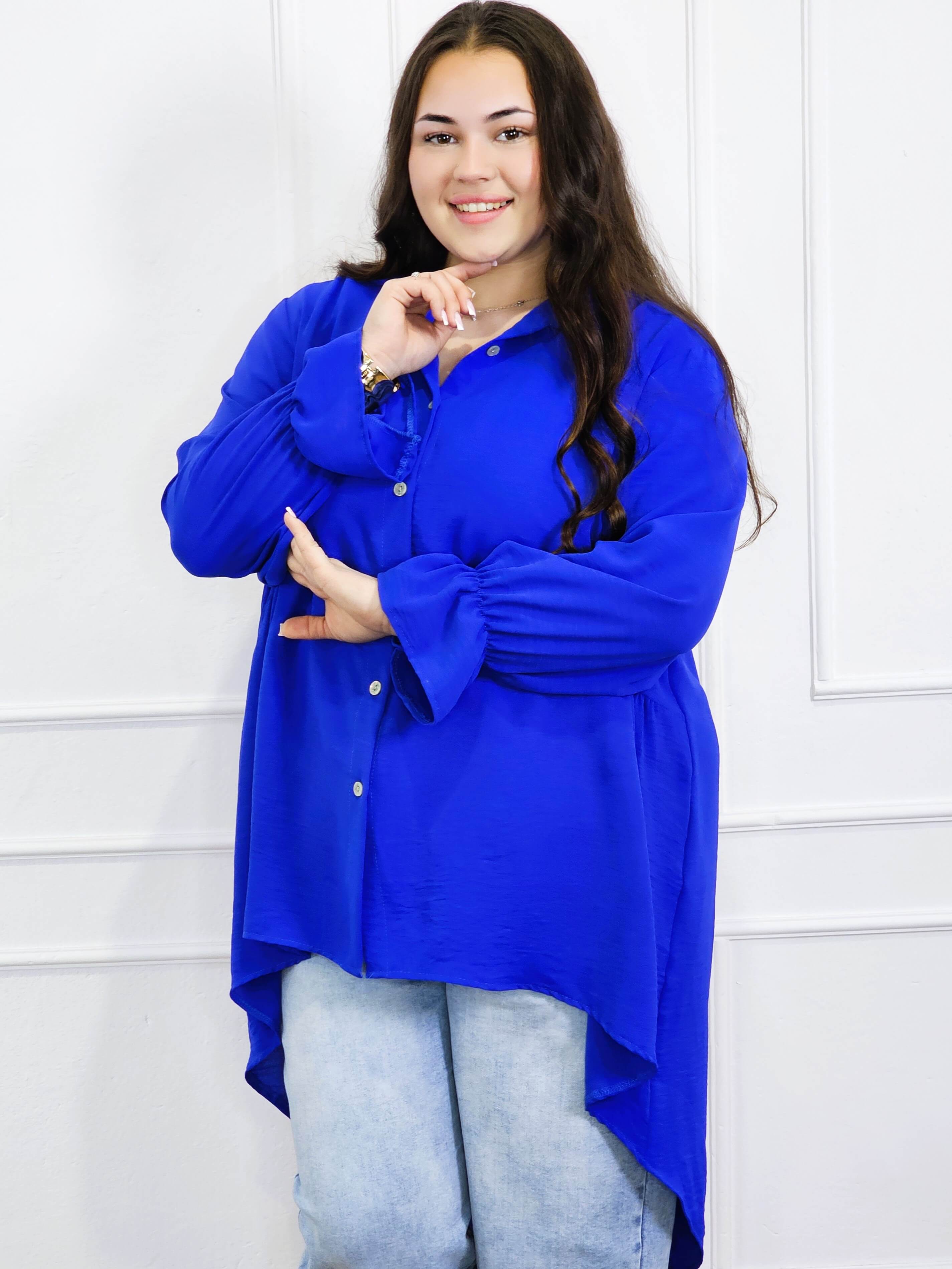 Bluzka plus size koszulowa z dłuższym tyłem – lekka, oversize, na guziki XXL Stylowa XL