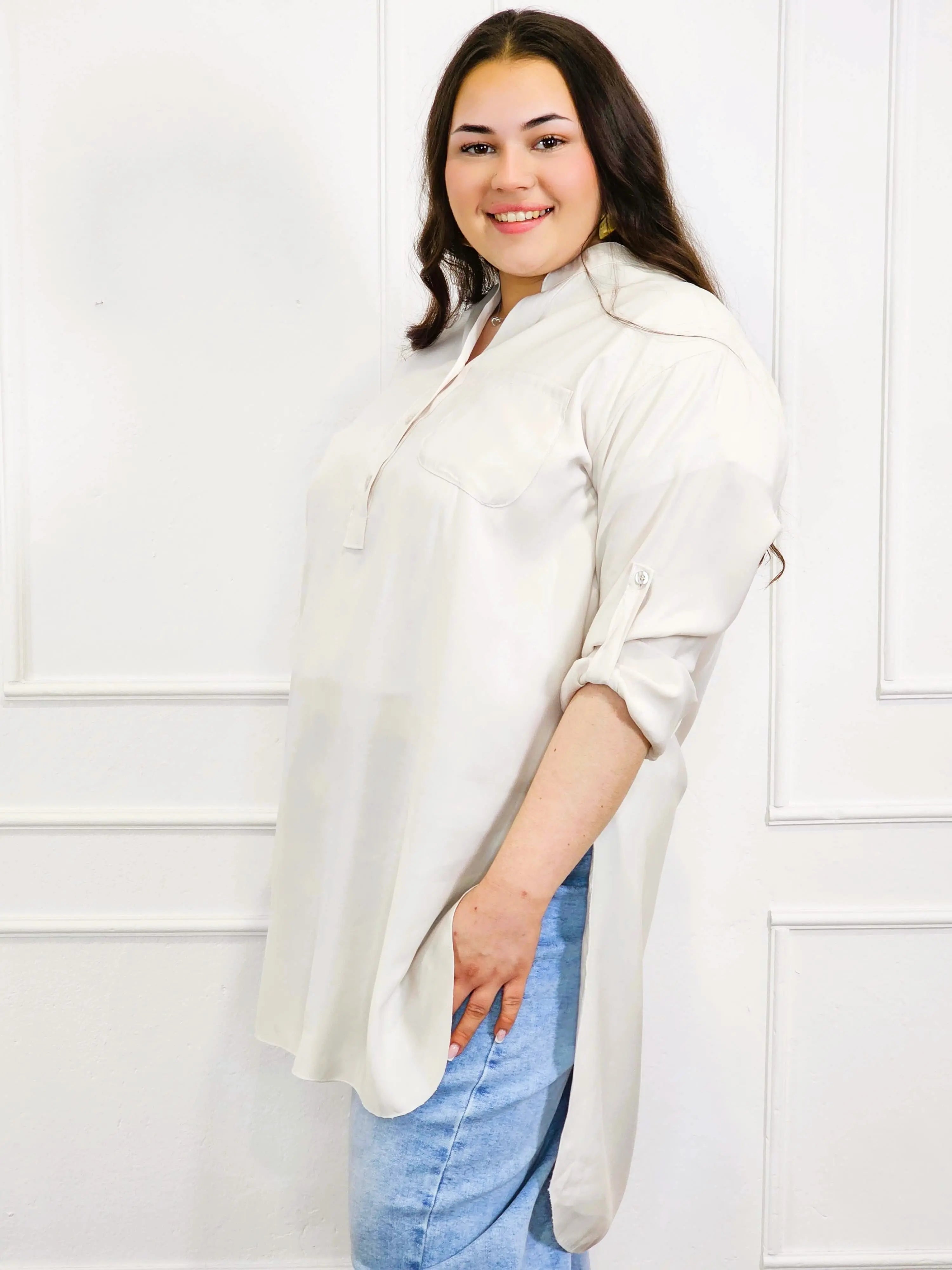 Bluzka plus size koszulowa z dłuższym tyłem – luźny fason XXL Stylowa XL