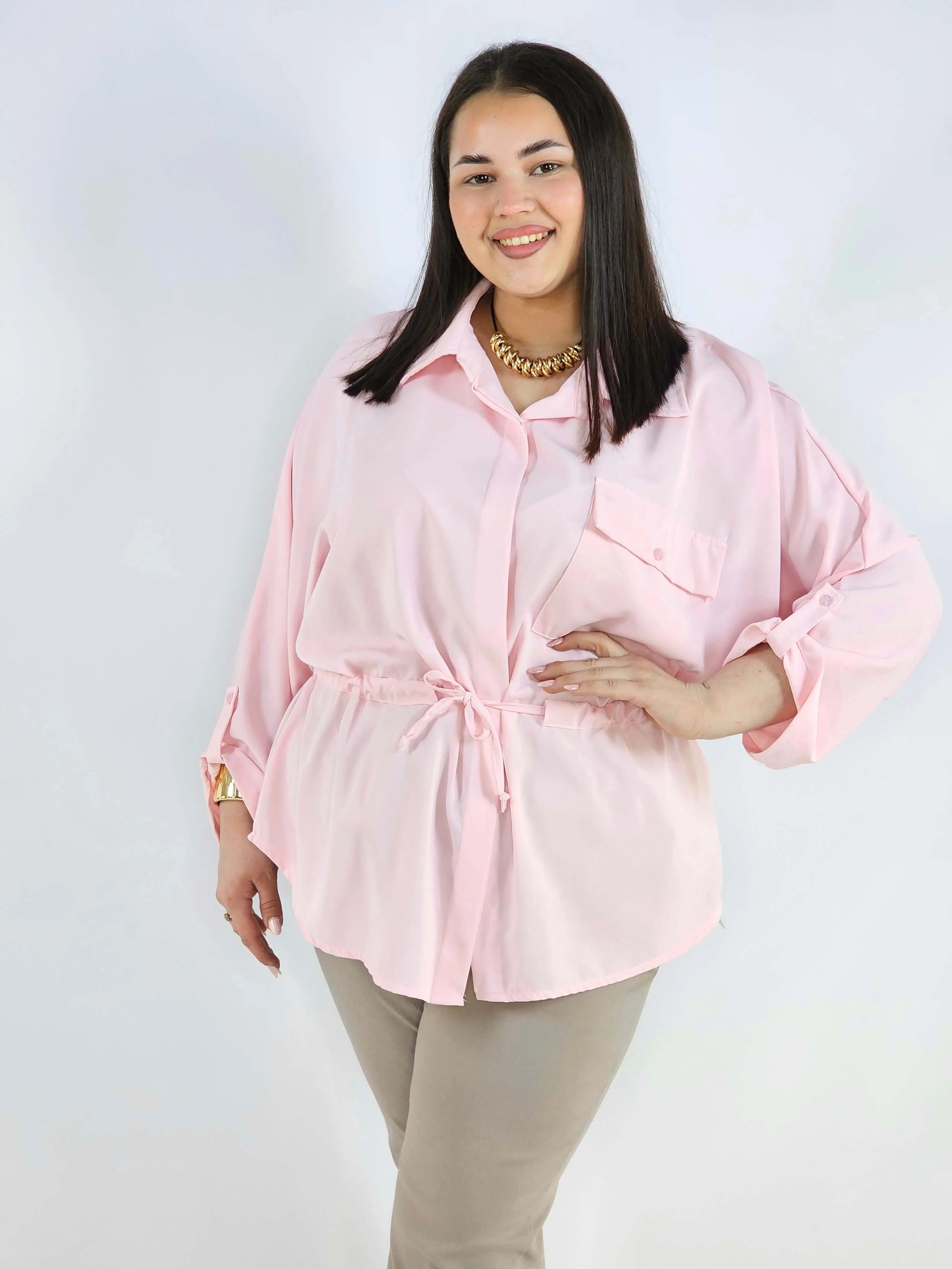 Bluzka plus size koszulowa z kołnierzykiem – elegancka bluzka damska XXL z wiązaniem Stylowa XL