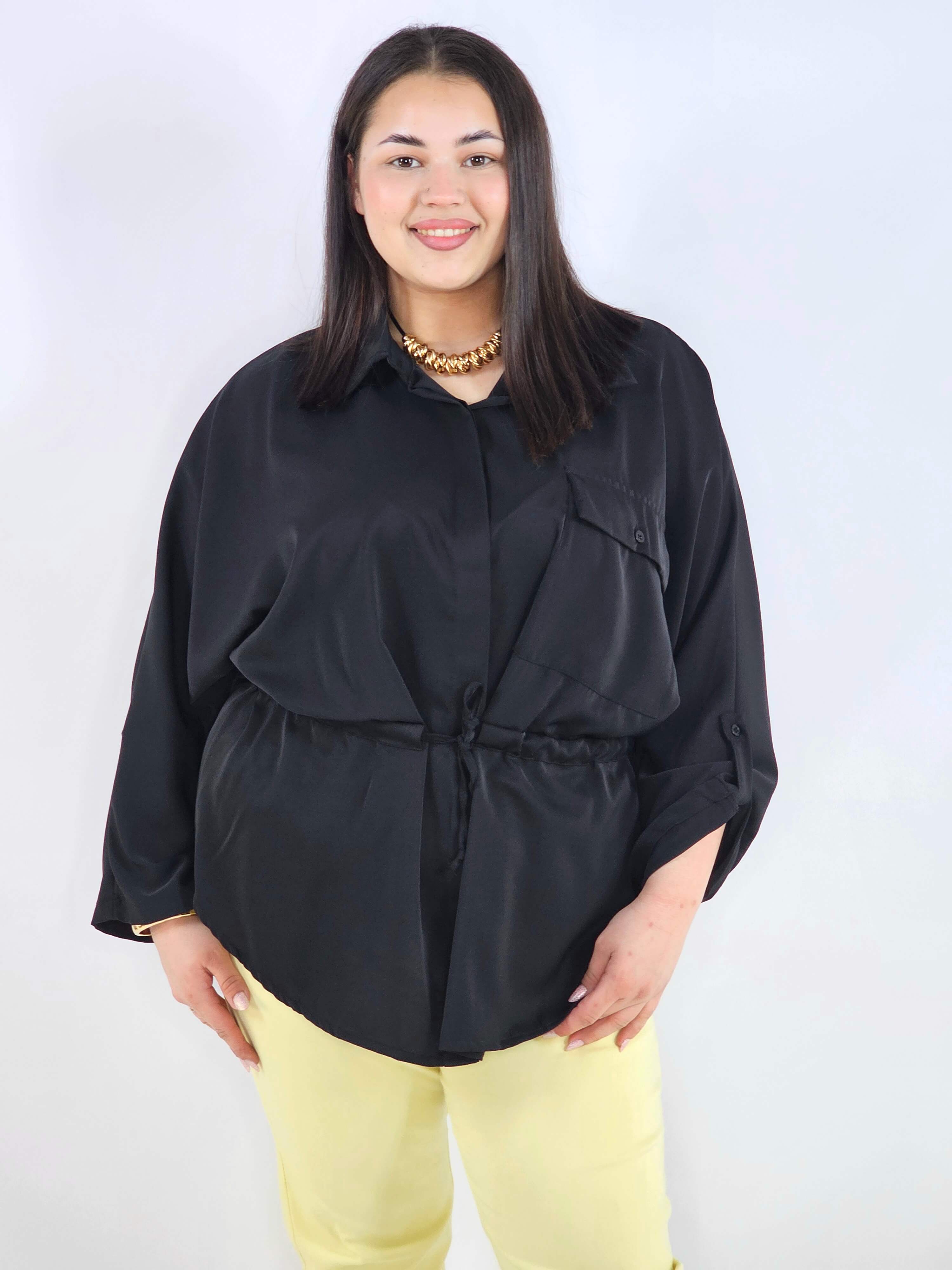 Bluzka plus size koszulowa z kołnierzykiem – elegancka bluzka damska XXL z wiązaniem Stylowa XL