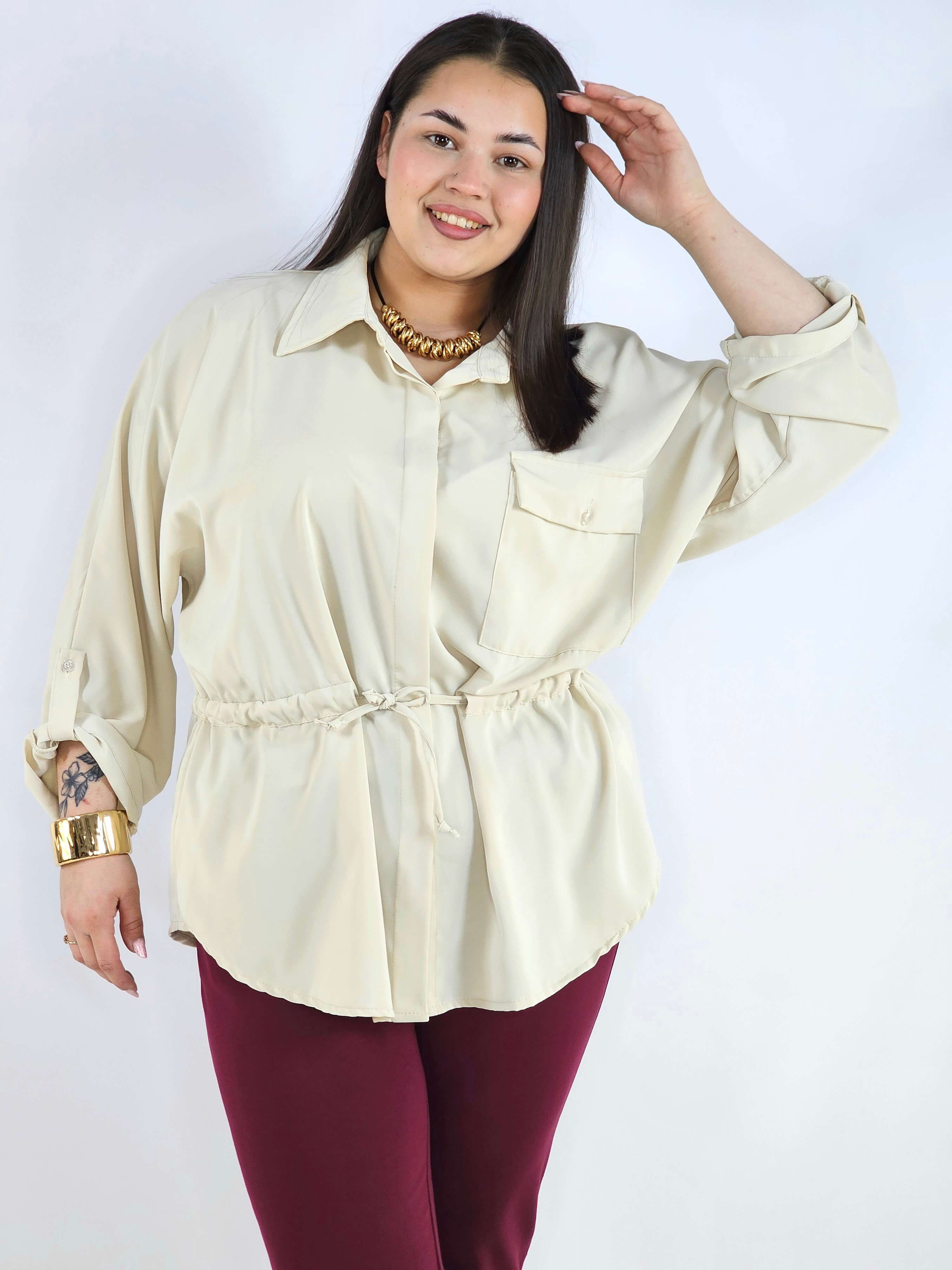 Bluzka plus size koszulowa z kołnierzykiem – elegancka bluzka damska XXL z wiązaniem Stylowa XL