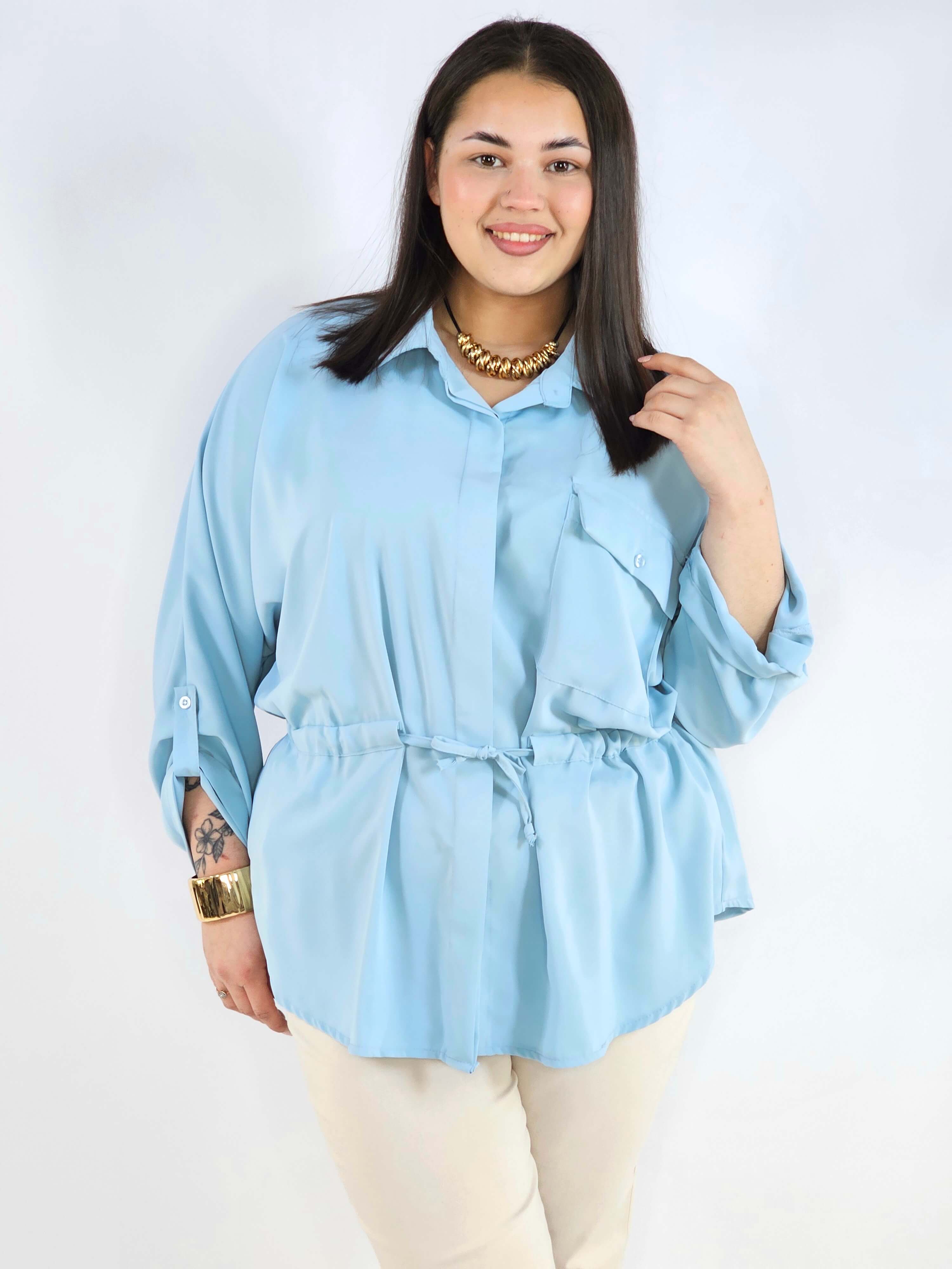 Bluzka plus size koszulowa z kołnierzykiem – elegancka bluzka damska XXL z wiązaniem Stylowa XL