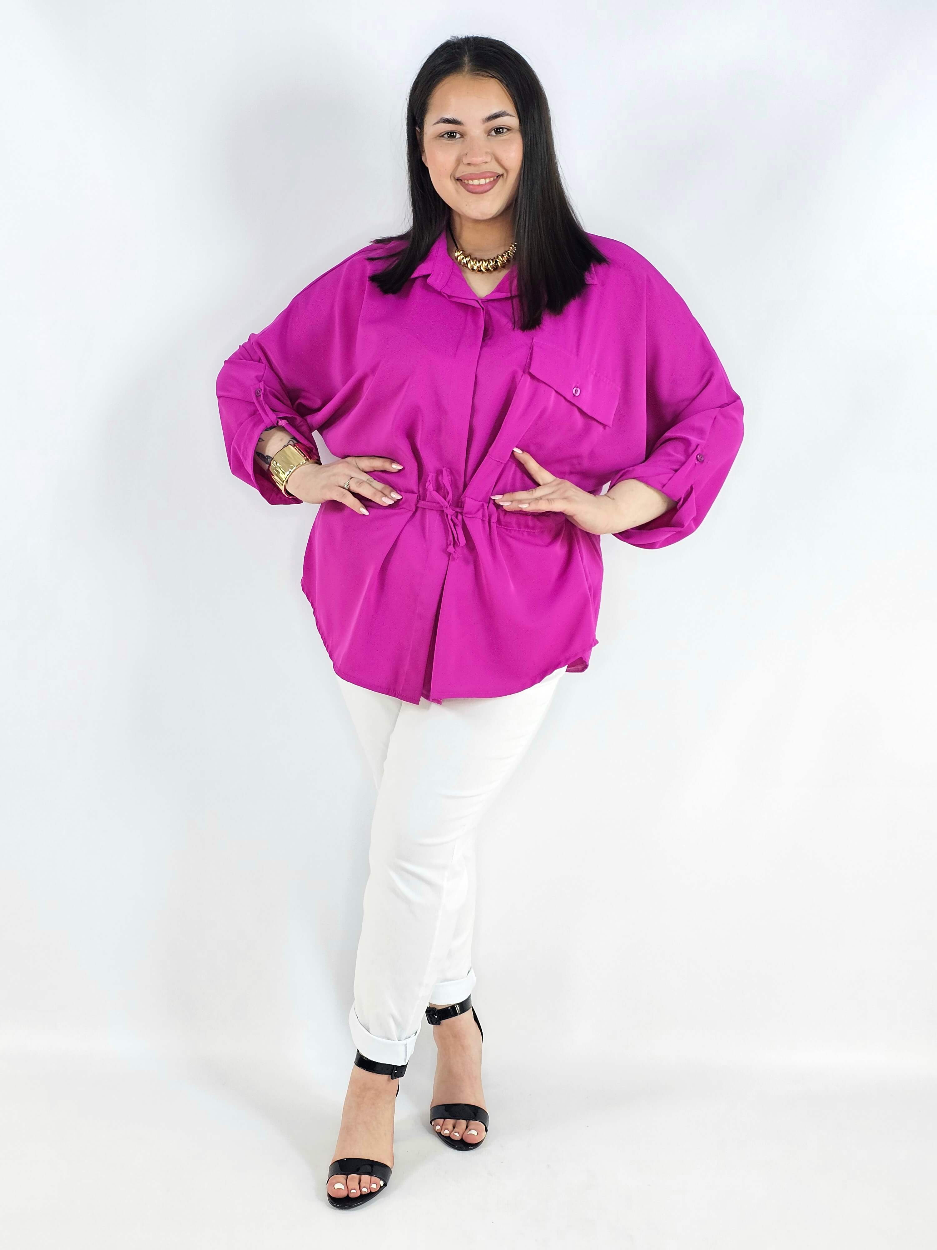 Bluzka plus size koszulowa z kołnierzykiem – elegancka bluzka damska XXL z wiązaniem Stylowa XL