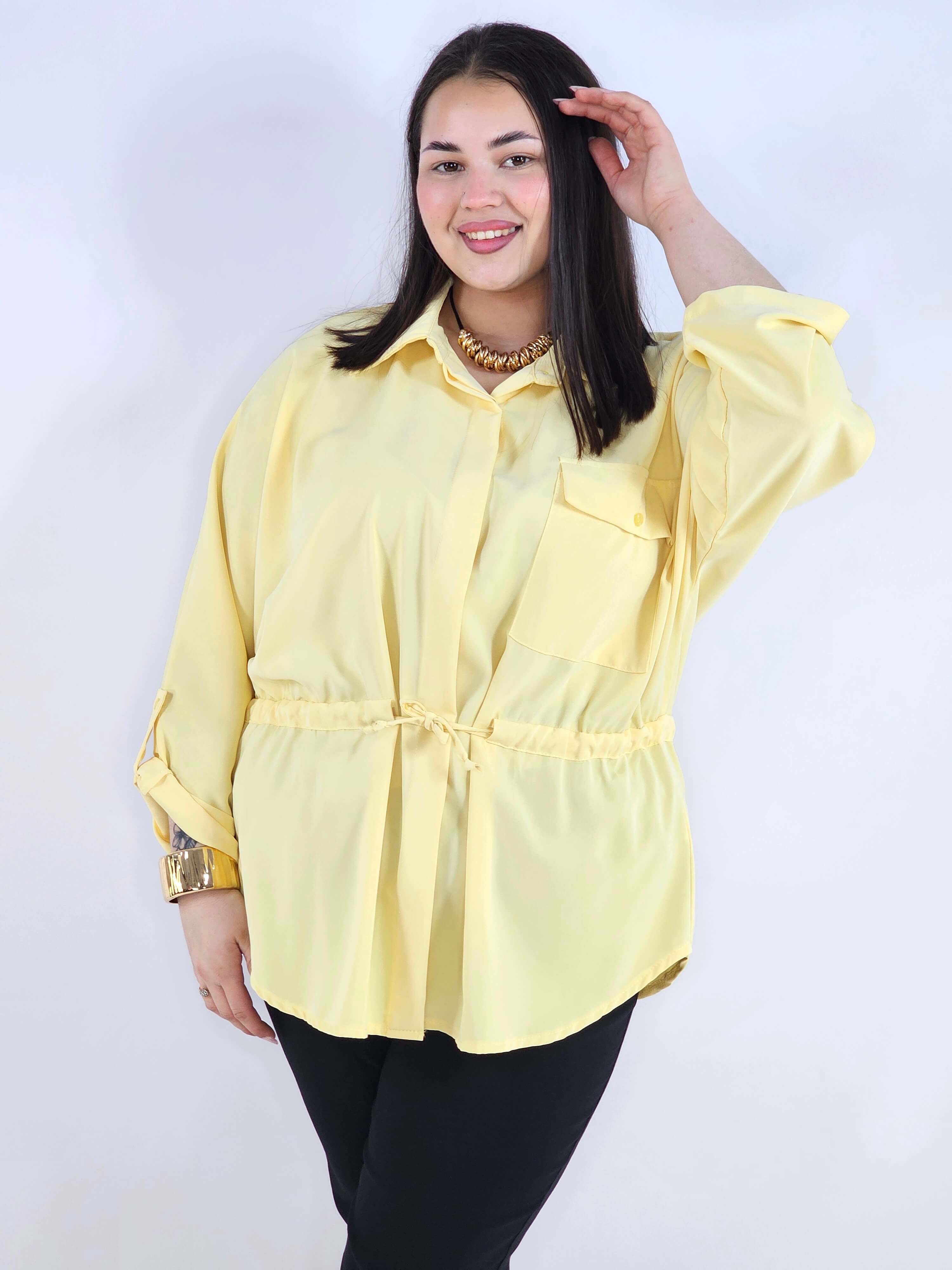 Bluzka plus size koszulowa z kołnierzykiem – elegancka bluzka damska XXL z wiązaniem Stylowa XL